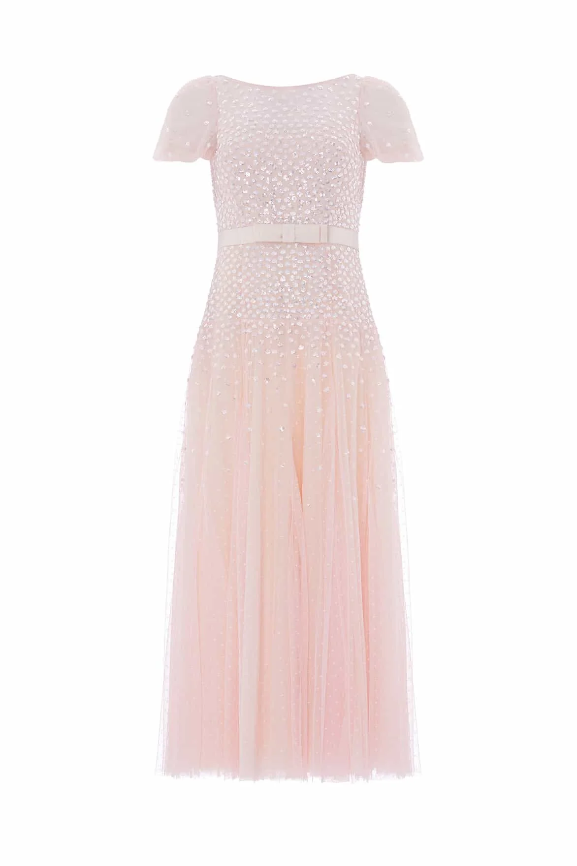 Sequin Cascade Bow Short Sleeve Gown - 1