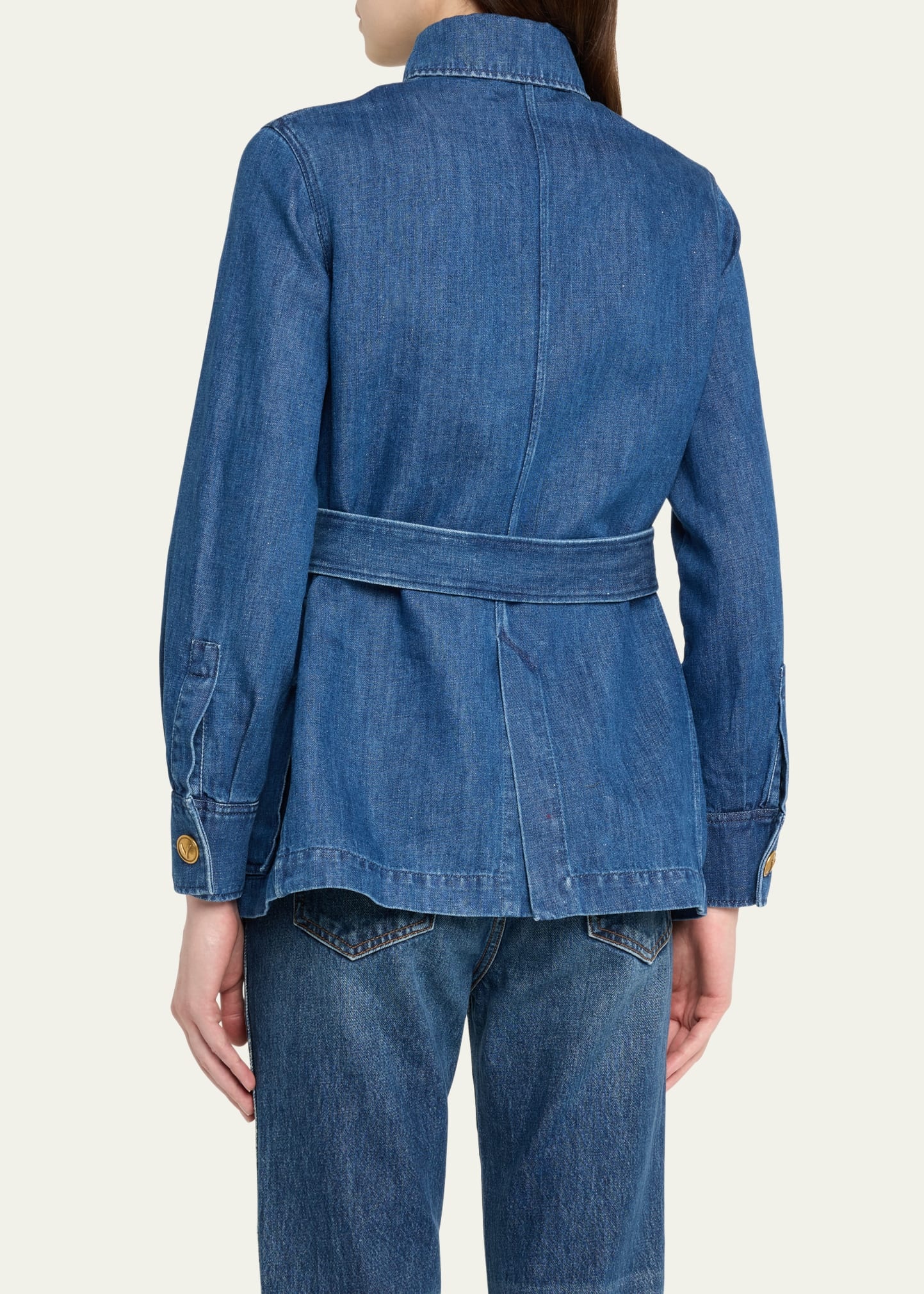 Belted Button Down Denim Shirt - 3
