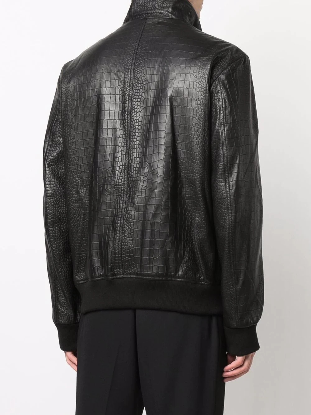 crocodile-effect leather bomber jacket - 4