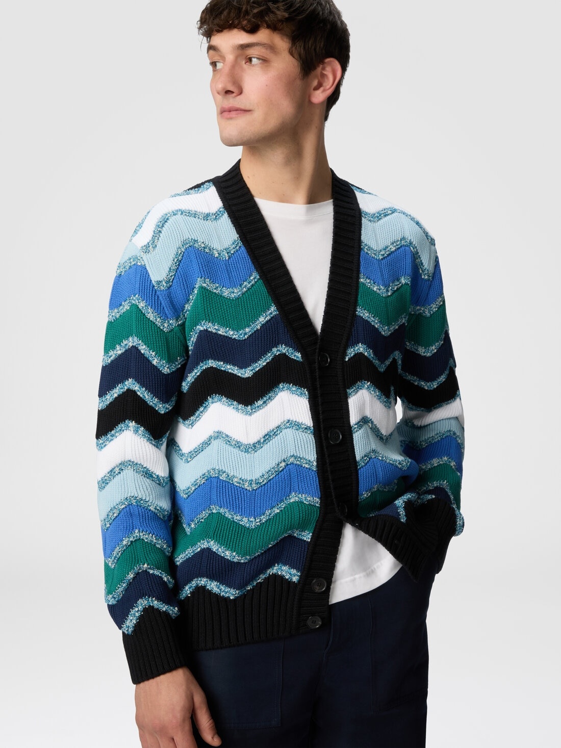 Cardigan with macro zigzag and mélange details - 6