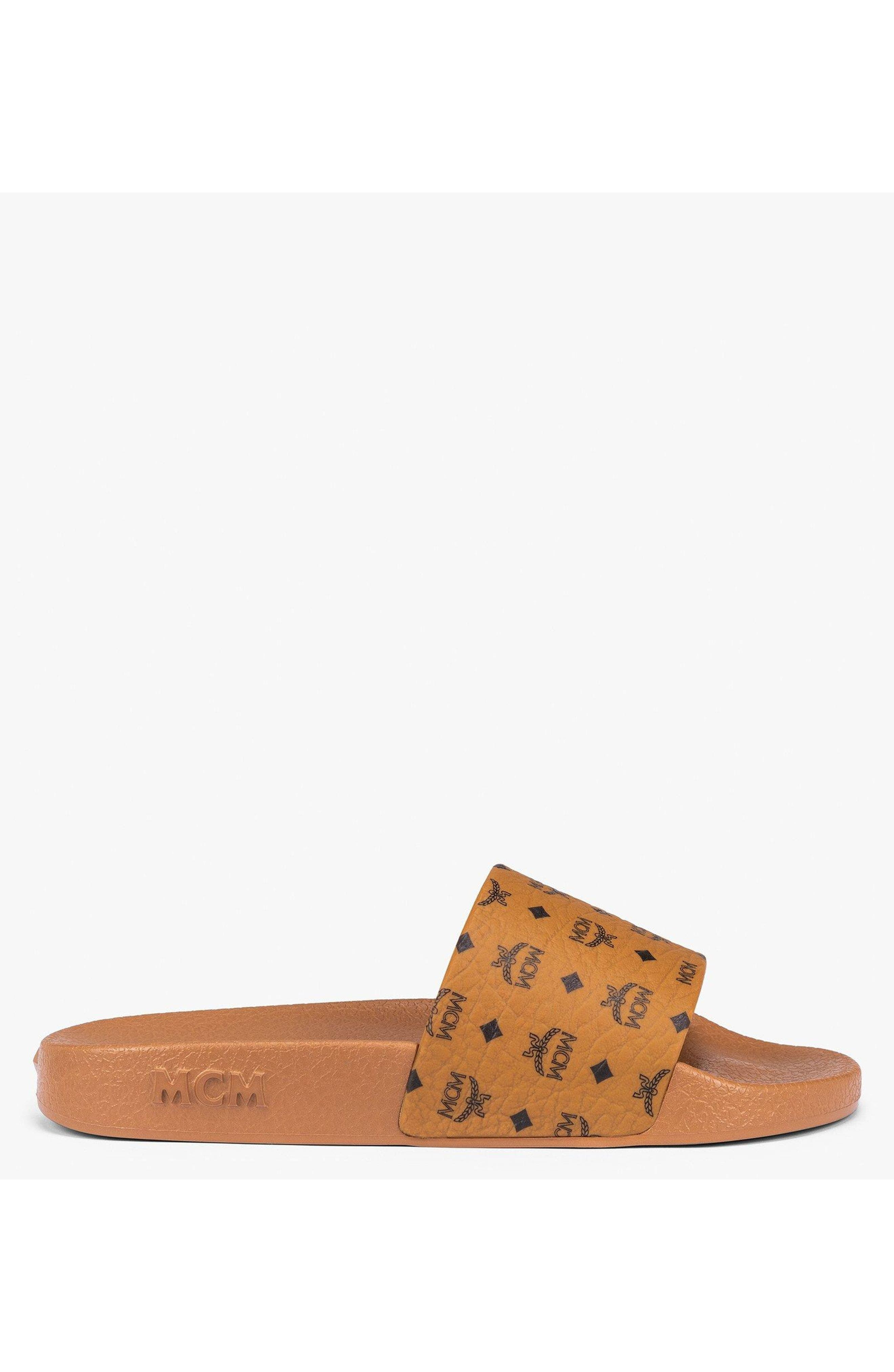 MCM Male Monogram Print Rubber Slides in Cognac at Nordstrom - 2