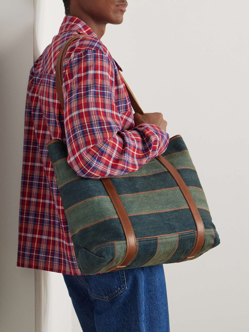 RRL by Ralph Lauren Ried Leather-Trimmed Striped Indigo-Dyed Denim Tote Bag outlook