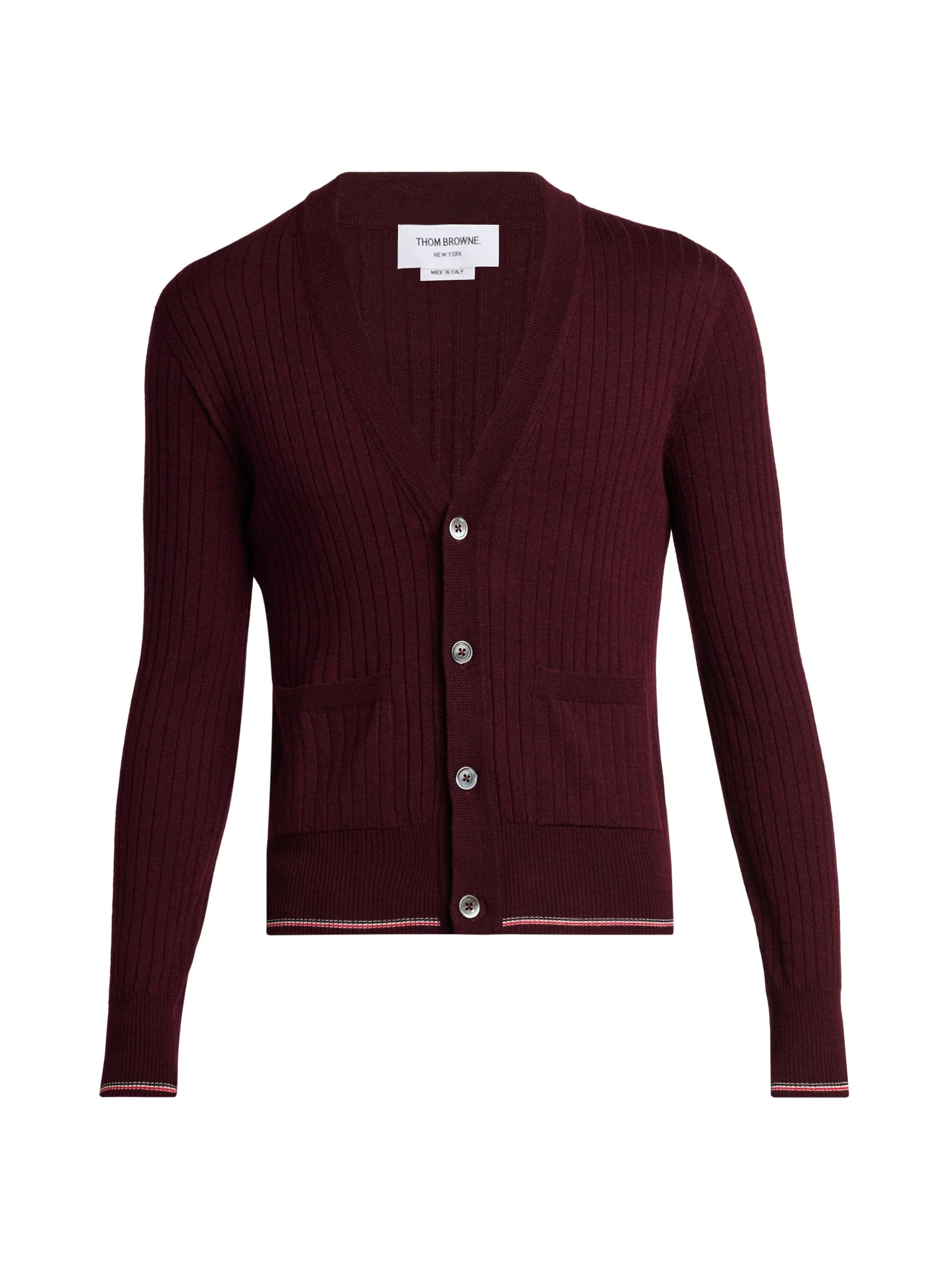 Men's RWB Striped Merino Wool Cardigan - Burgundy - 1