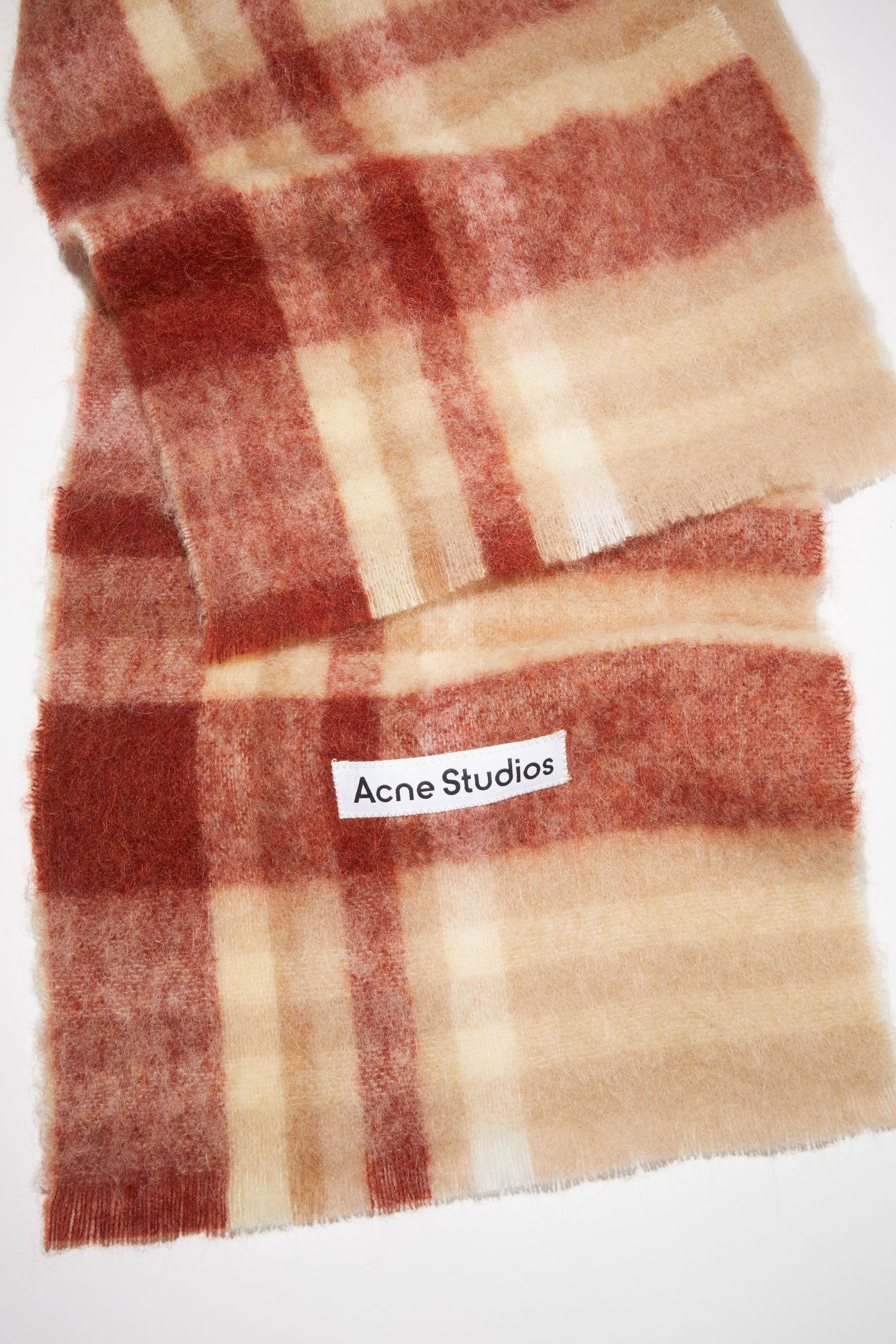 Checked logo wool scarf - Beige/rust red - 4