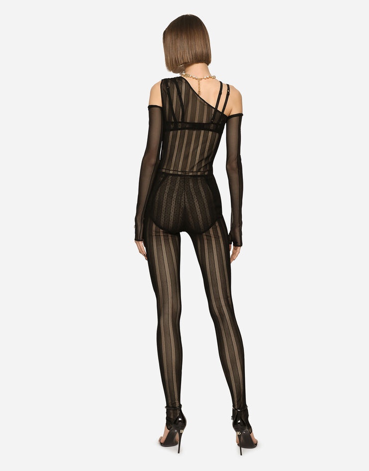 One-shoulder tulle jacquard jumpsuit - 2