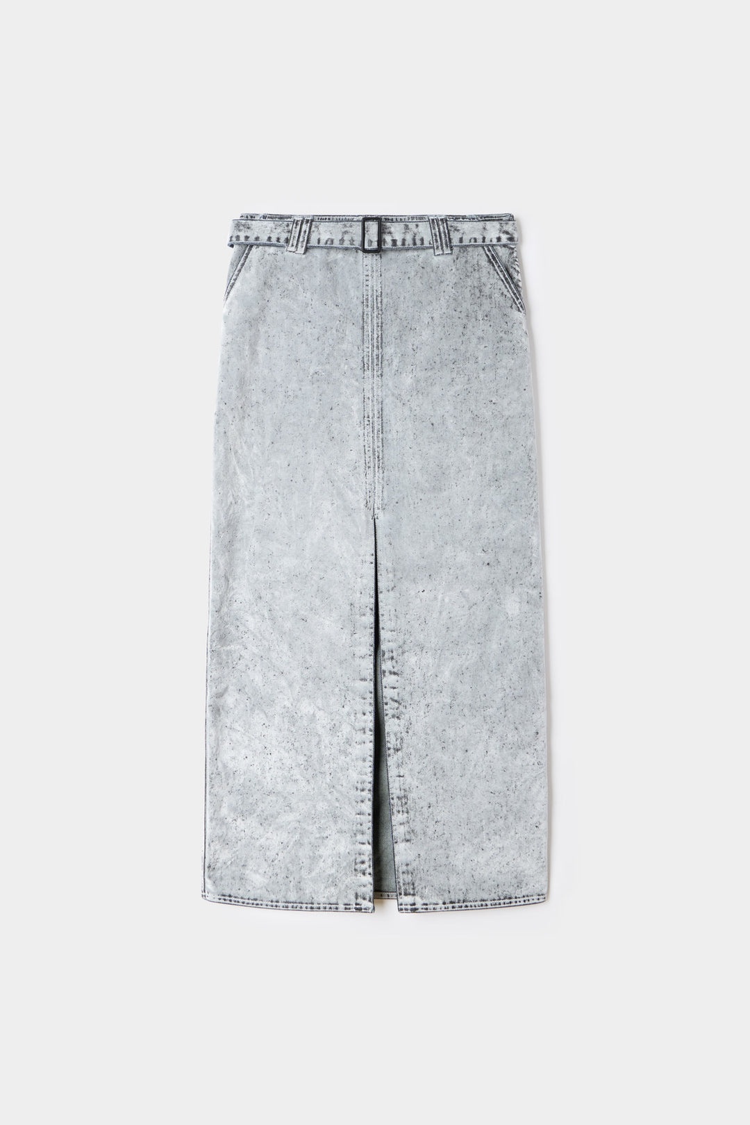 BELTED LONG SPLIT SKIRT / flocked denim / grey - 2