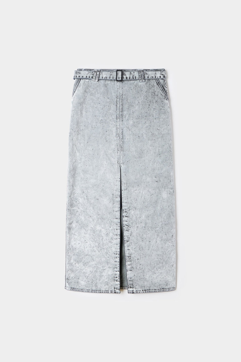SUNNEI BELTED LONG SPLIT SKIRT / flocked denim / grey outlook