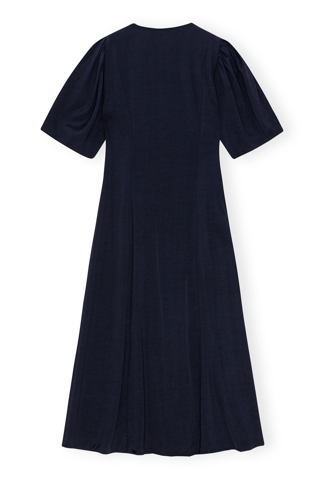 NAVY BLUE VISCOSE TWILL WRAP MIDI DRESS - 1