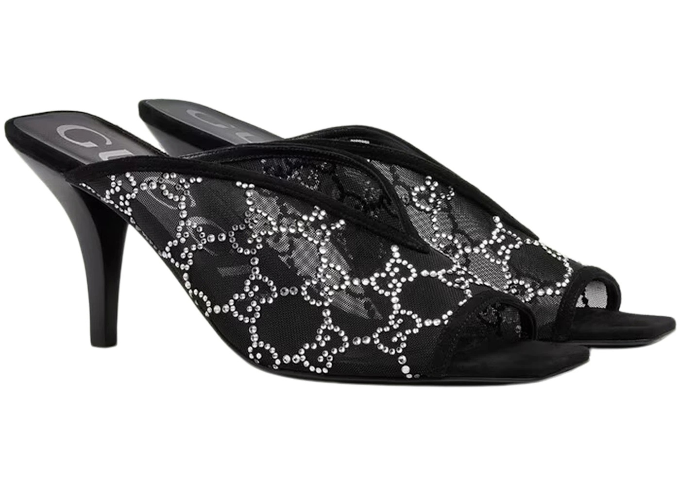 Gucci GG Crystal 75mm Heeled Sandal Black Mesh - 2