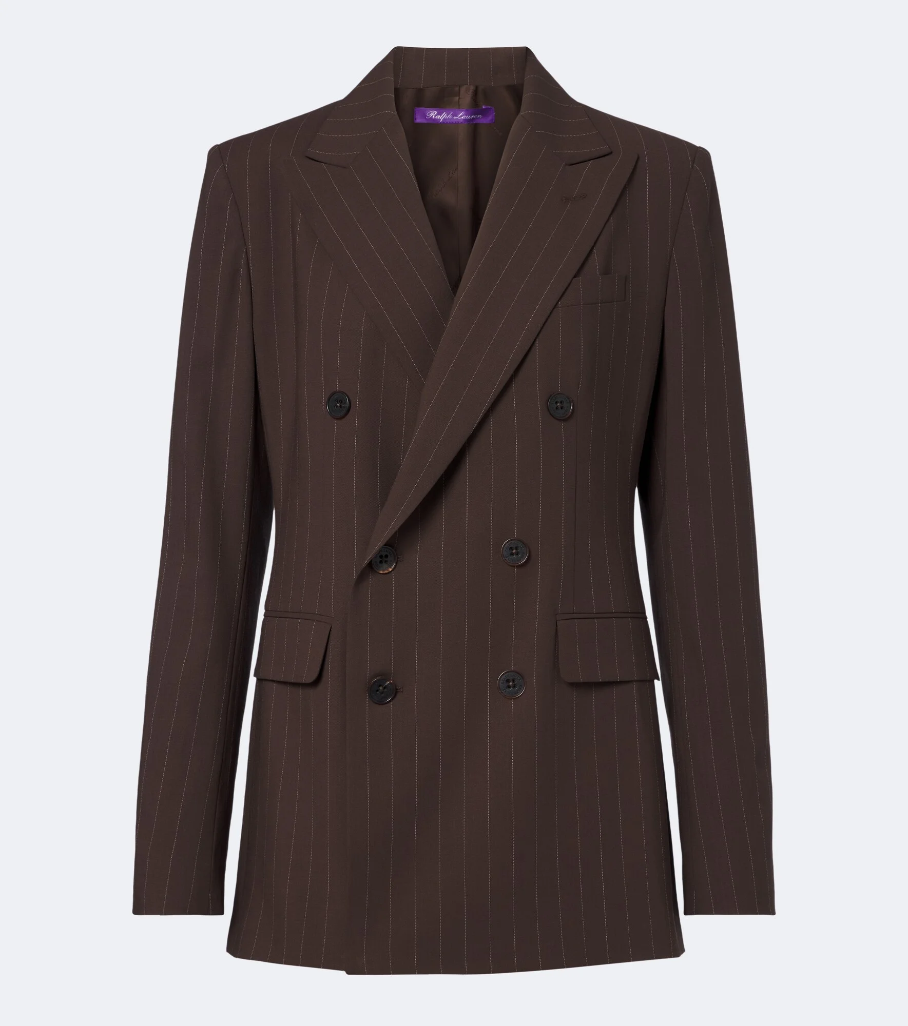 Pinstripe double-breasted wool blazer - 1