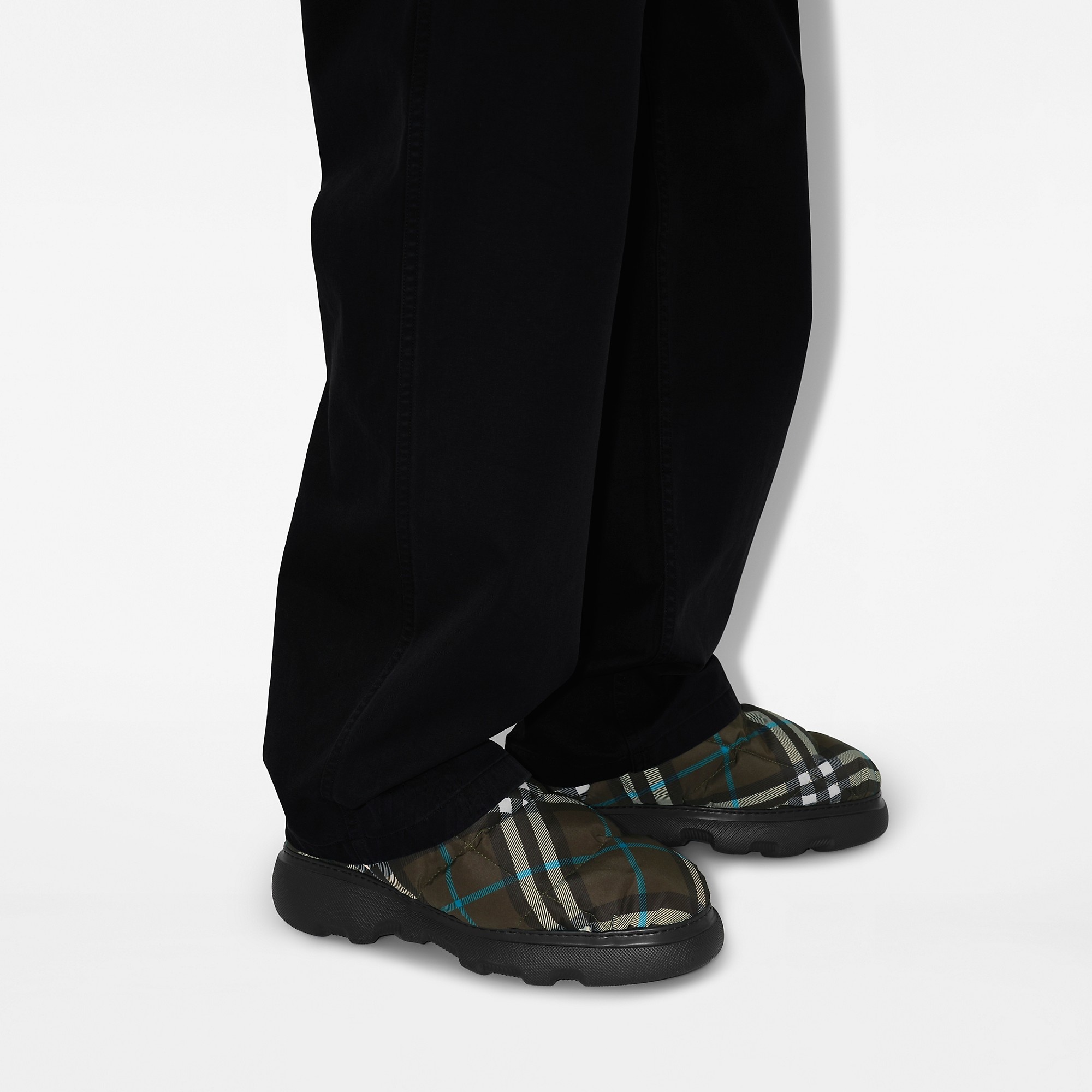 Check Nylon Blend Pillow Mules - 7