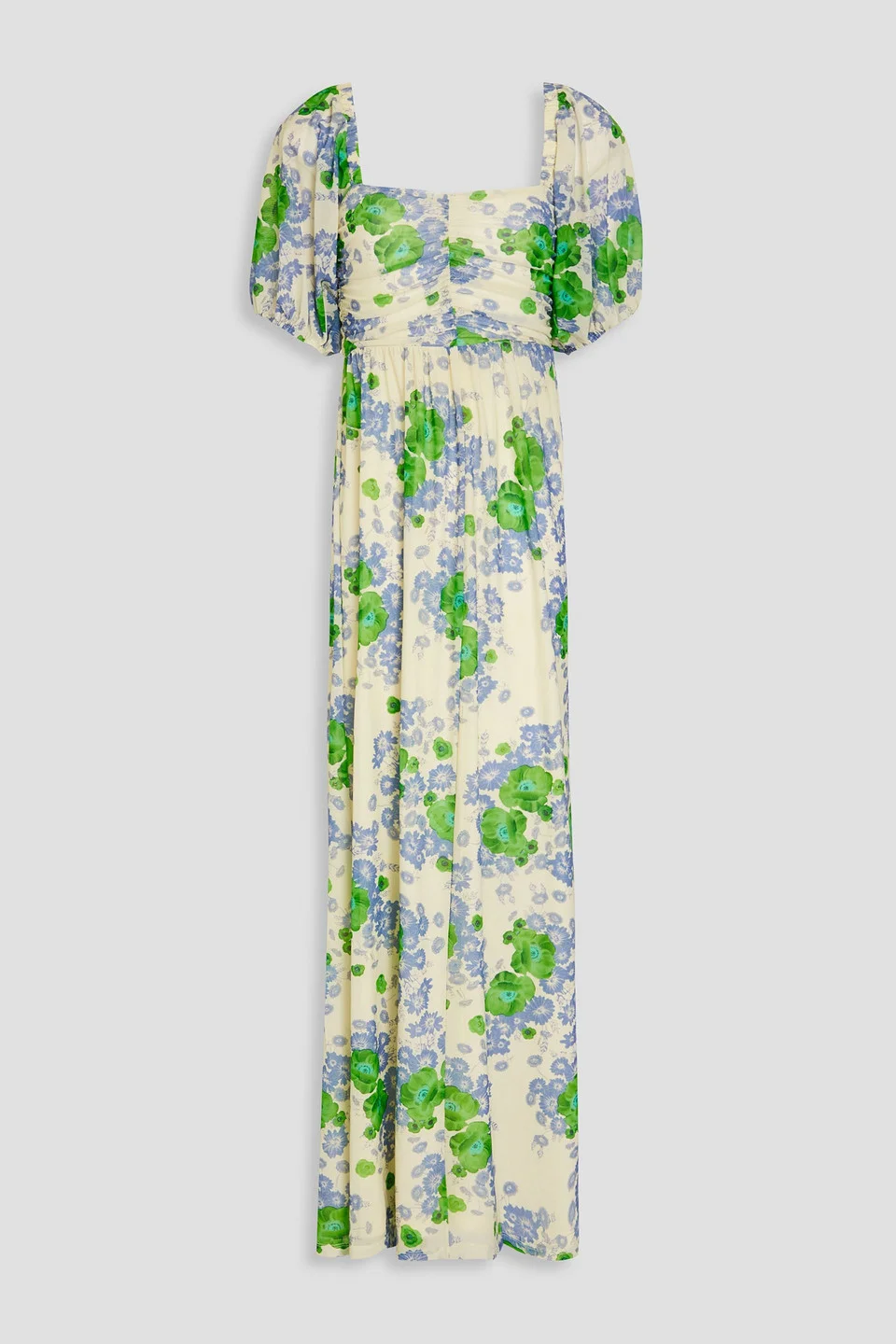 Ruched floral-print stretch-mesh maxi dress - 1