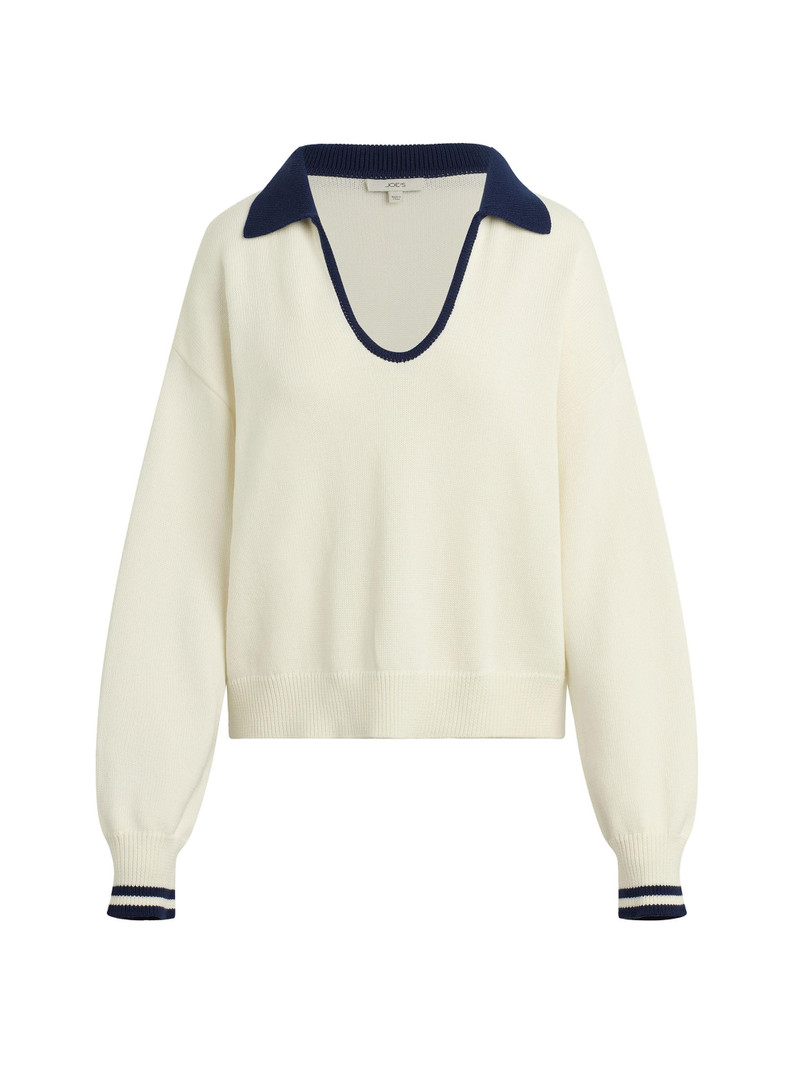 Women's The Romie Open Collar Knit Polo Sweater - Milk 1