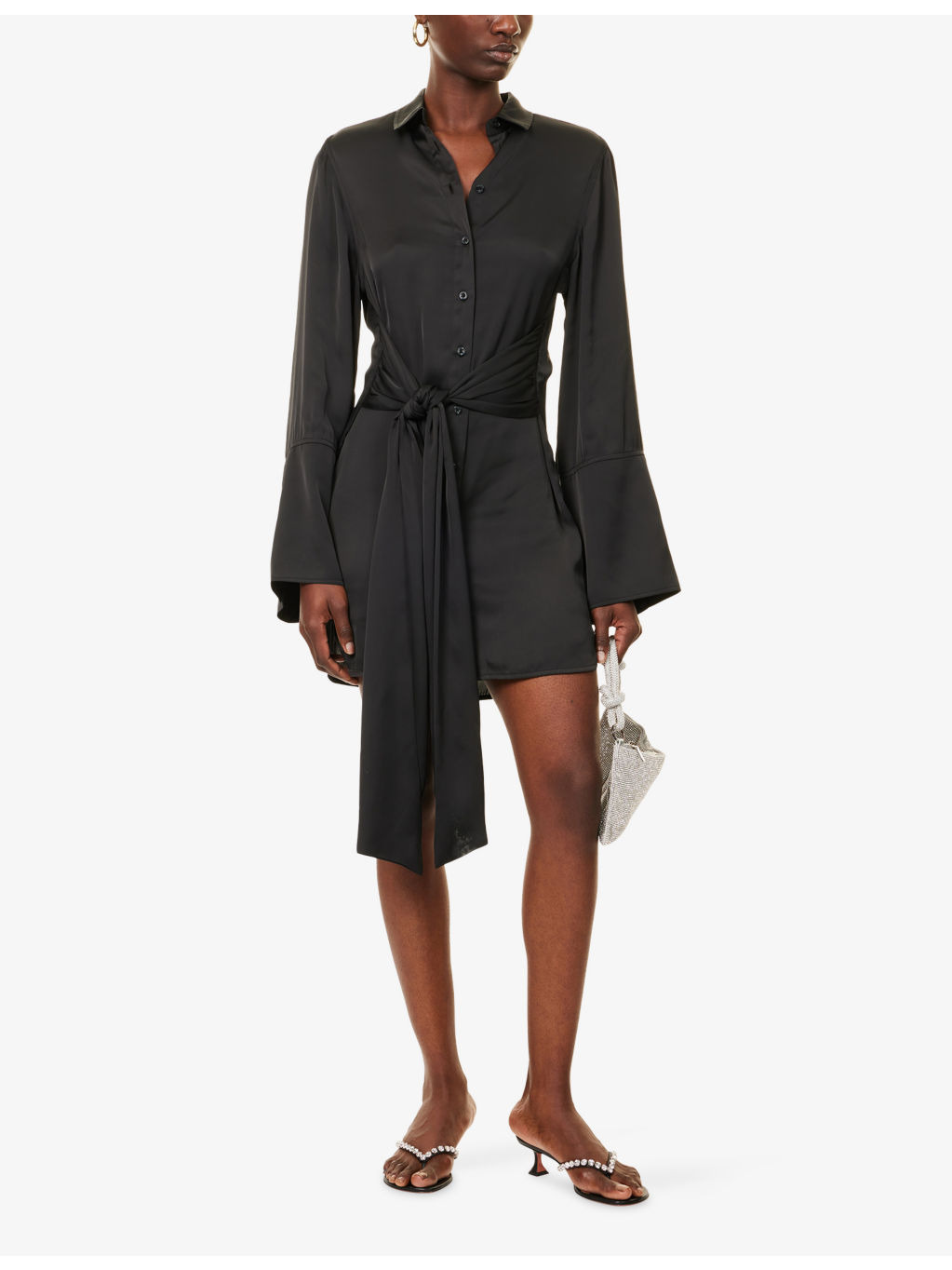 Tie-Shirt Long-Sleeves Woven Mini Dress - 2