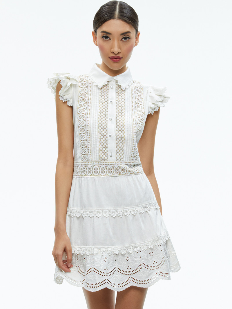 Alice + Olivia MEEKO EMBROIDERED RUFFLED SLEEVE SHIRT DRESS outlook