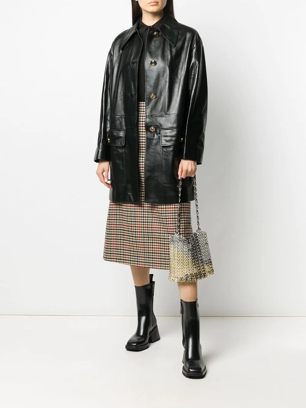 lambskin leather button-up coat - 2