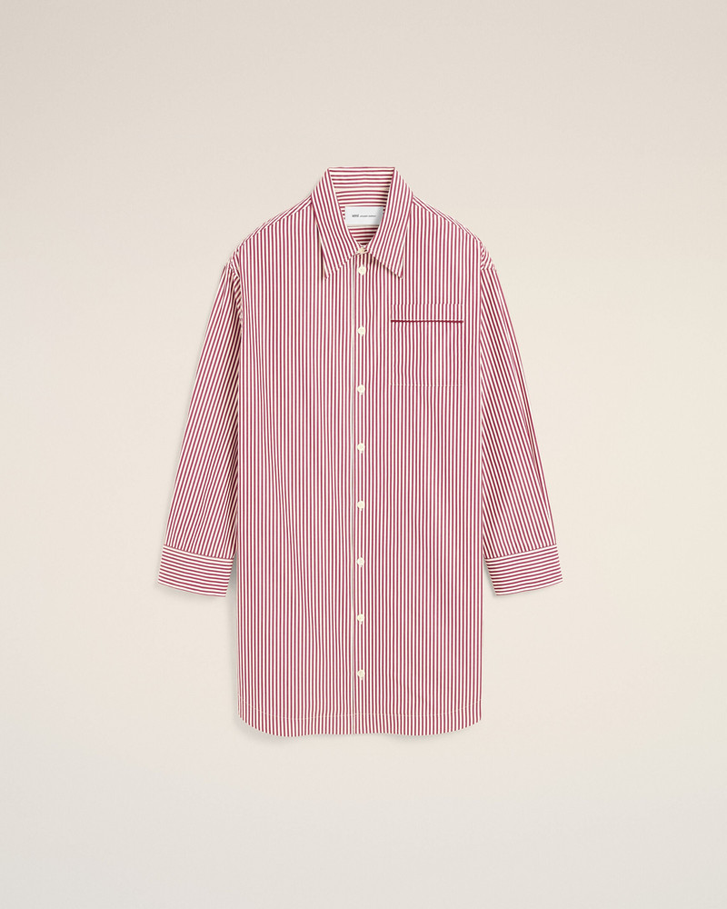 WHITE STRIPED COTTON SHIRT DRESS WITH AMI DE COEUR ARROW 1