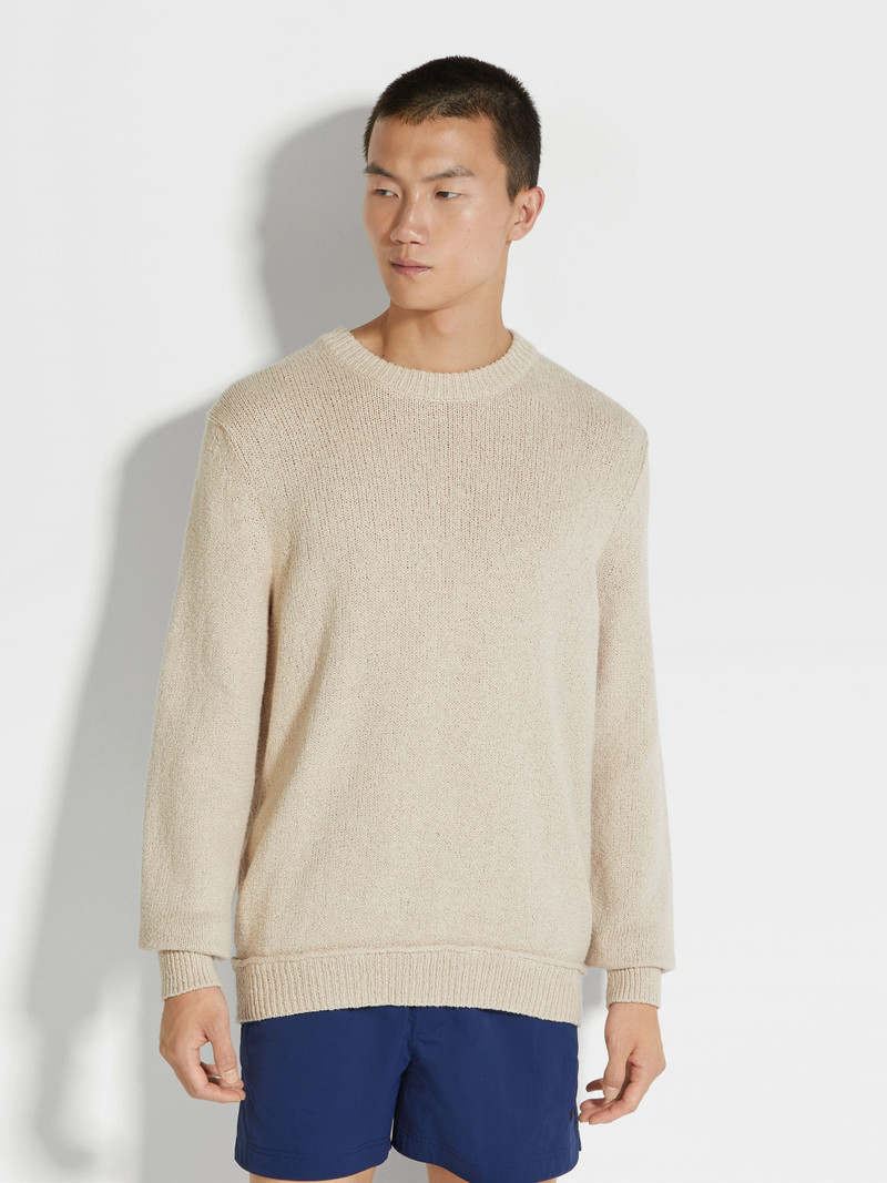 LIGHT BEIGE COTTON AND SILK CREWNECK 4