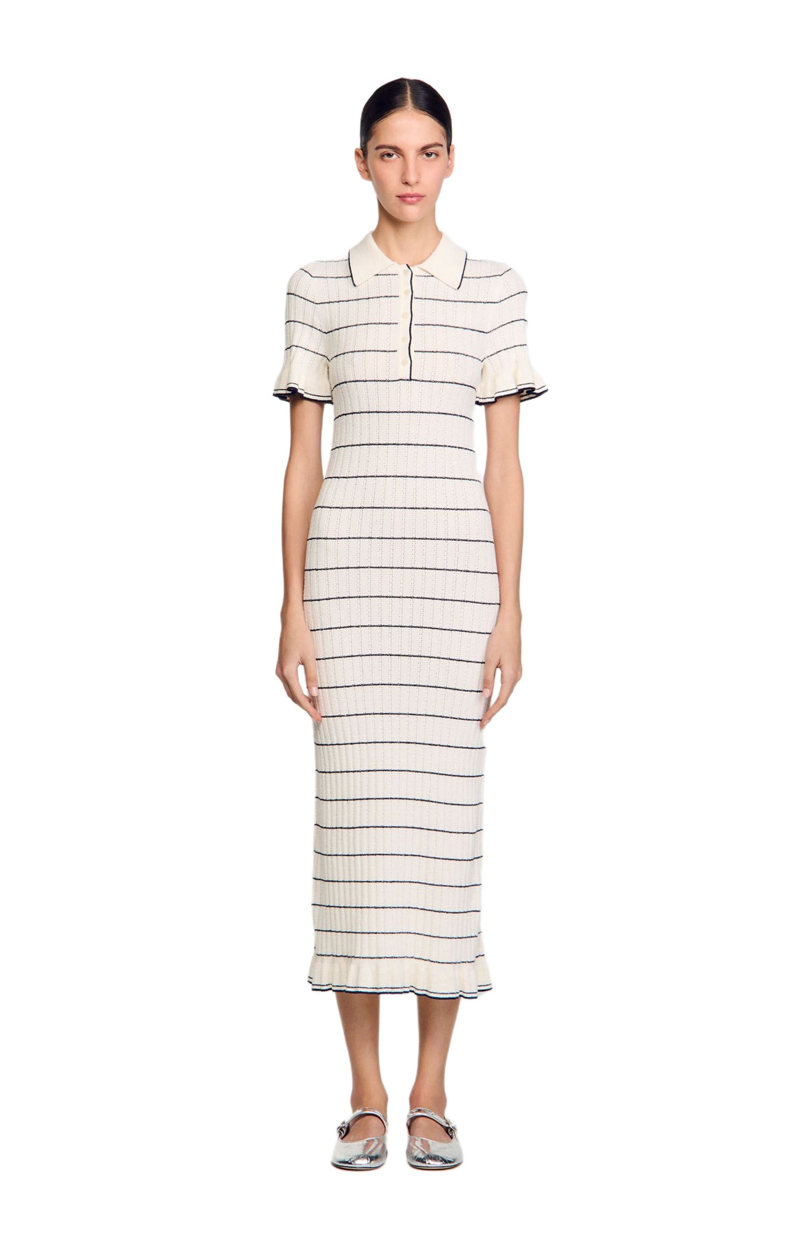SANDRO Knitted maxi dress with polo neck in Ecru at Nordstrom - 1