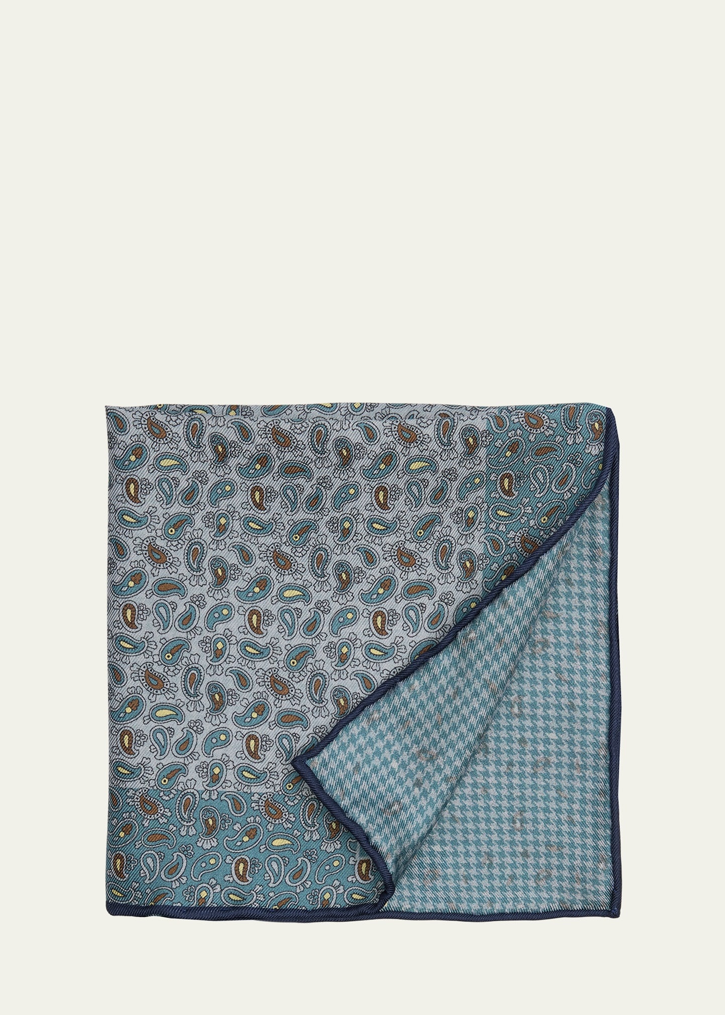 Men's Paisley-Print Reversible Silk Pocket Square - 1