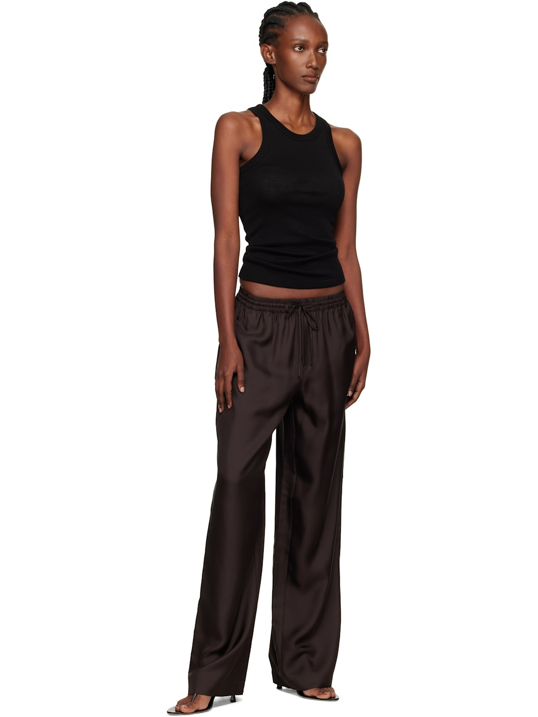 Brown Wide Leg Silk Trousers - 4
