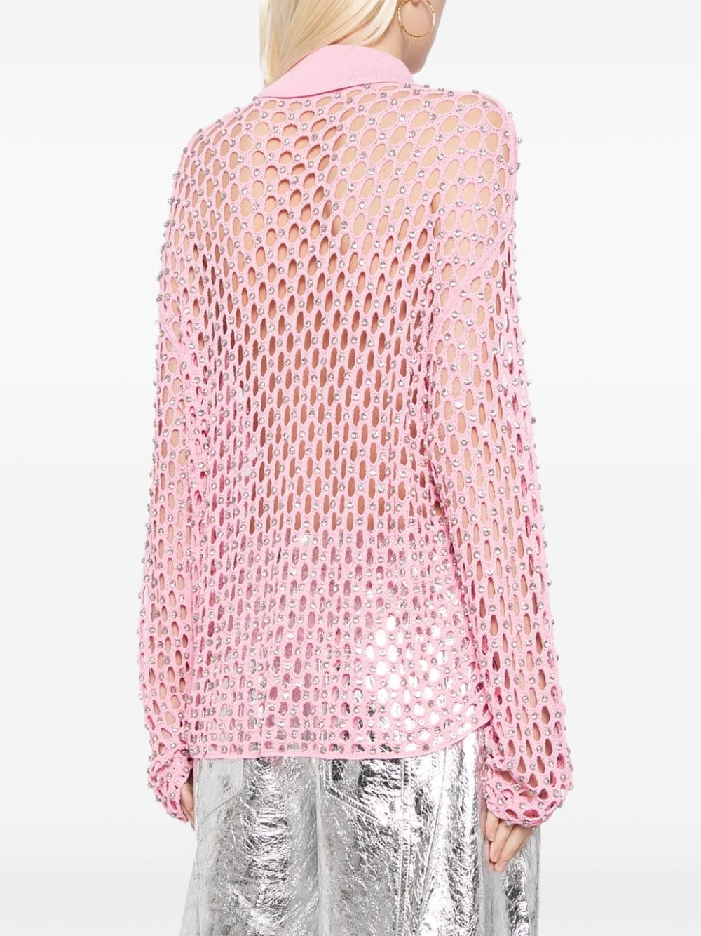 crystal-embroidered net top - 4