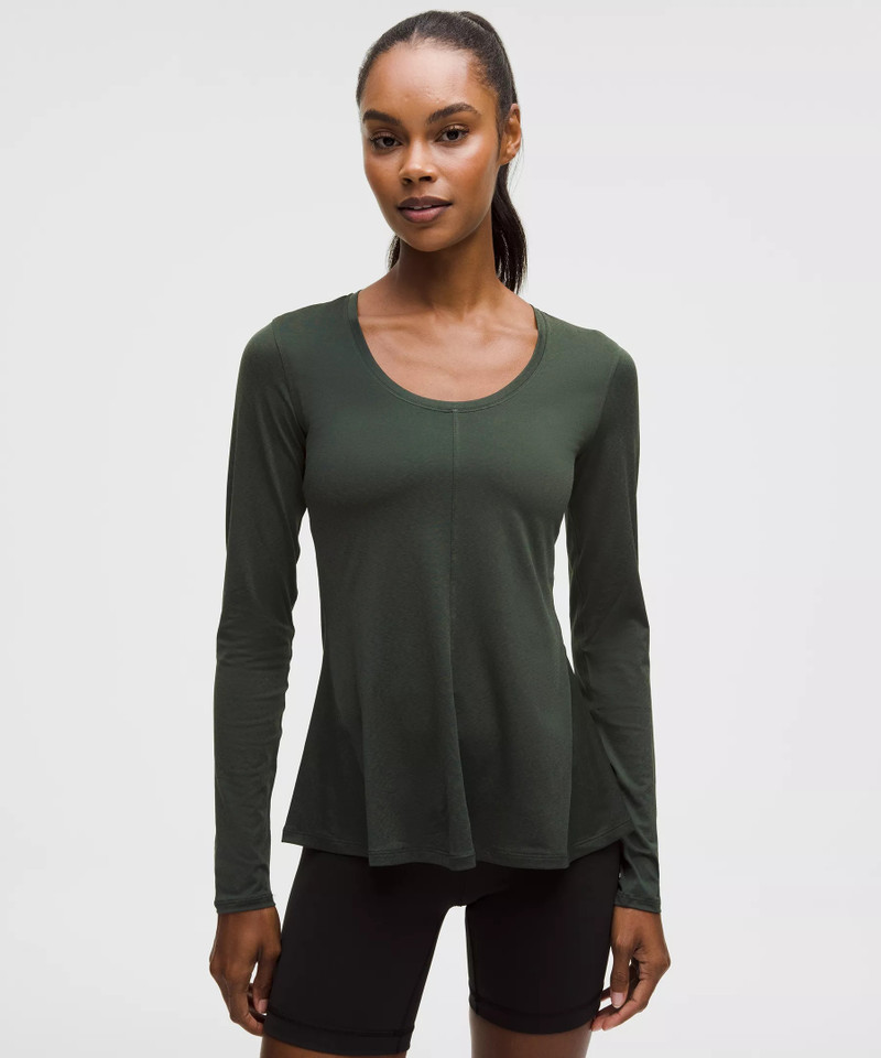 Lightweight Flowy Hem Long-Sleeve Shirt 1