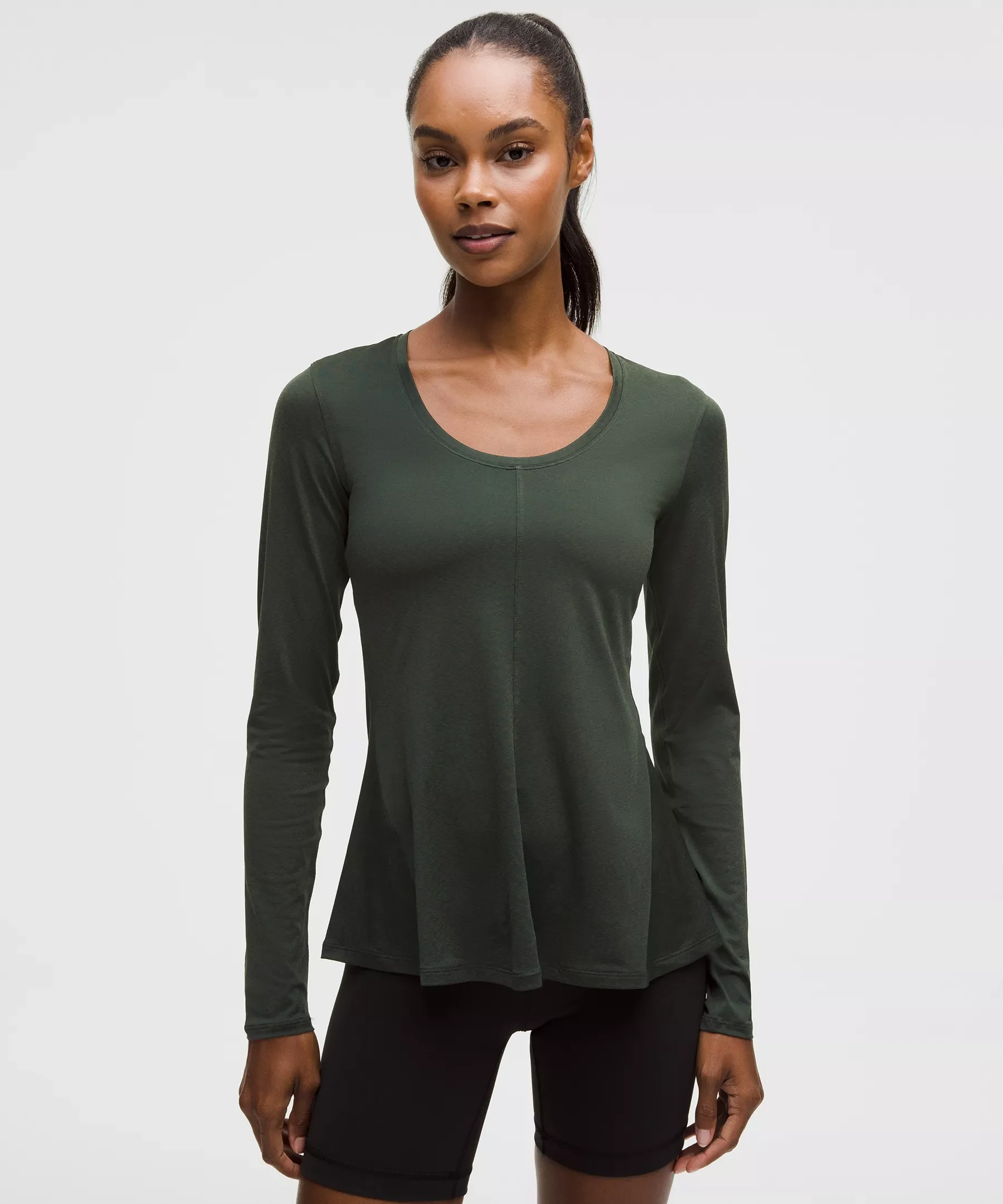 Lightweight Flowy Hem Long-Sleeve Shirt - 1