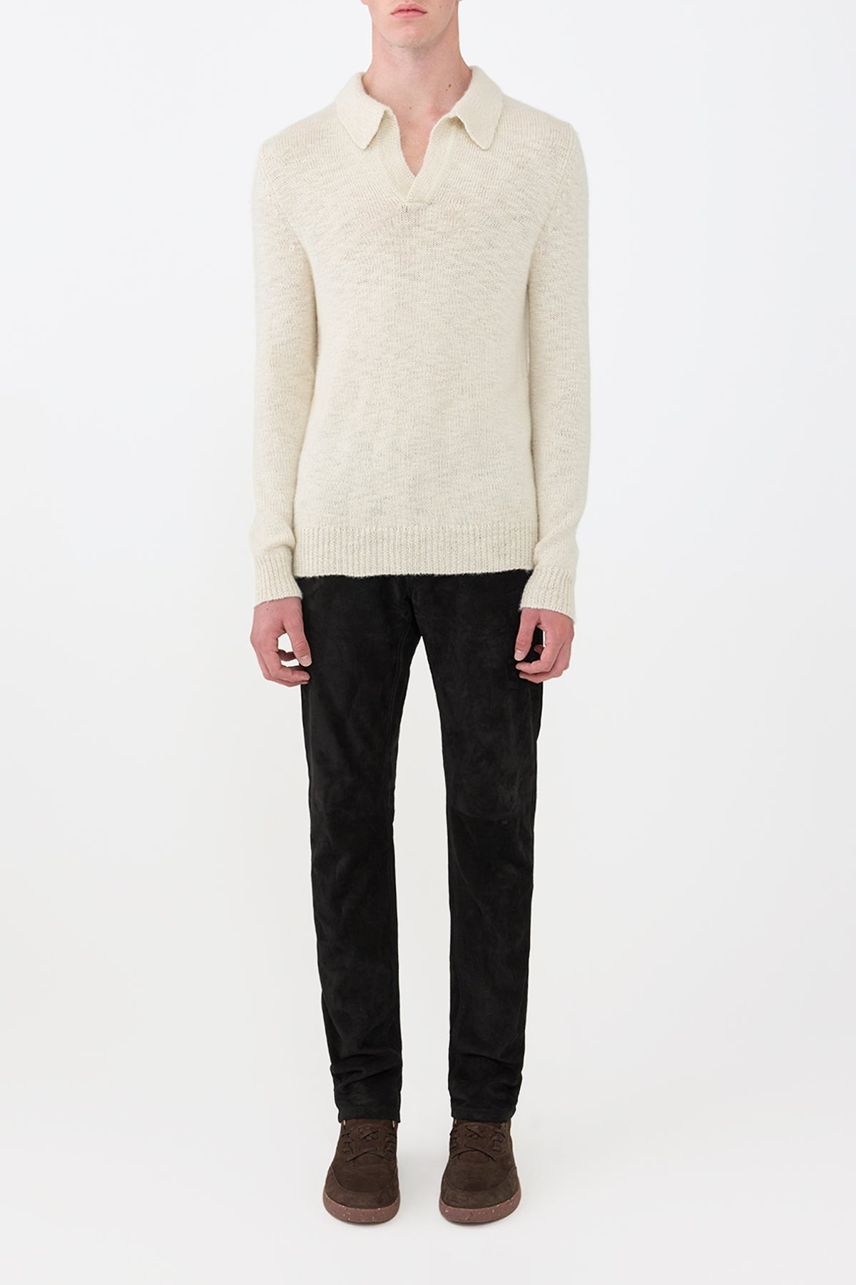Aled Knit Polo in Ivory Cashmere - 2