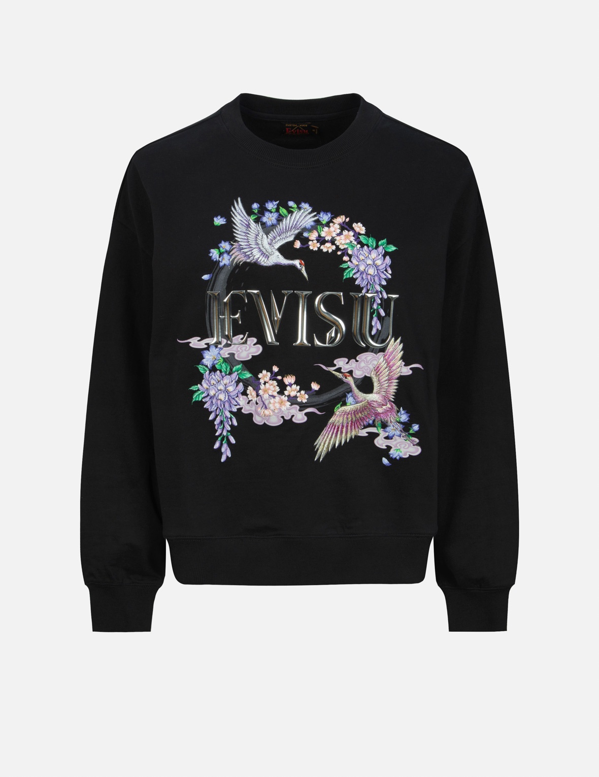 CRANES AND FLORAL EMBROIDERY WITH LOGO PRINT OVERSIZED SWEATSHIRT - 1
