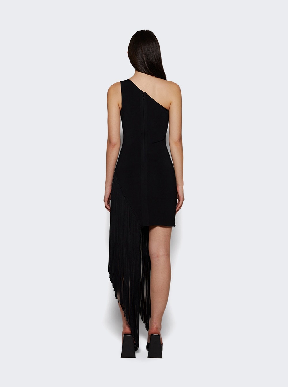Side Fringe Detail Asymmetric Cut Knit Dress Black - 4