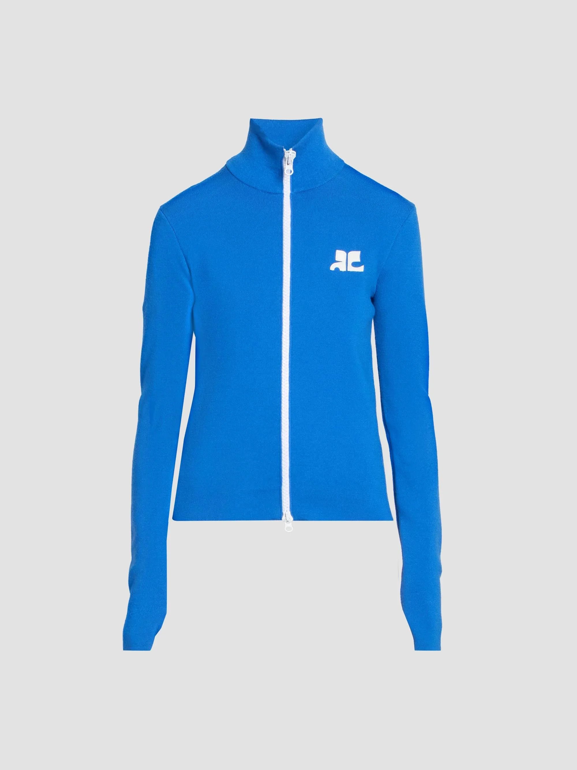 Women's Merino Wool Zip-Front Cardigan - Blue - 1