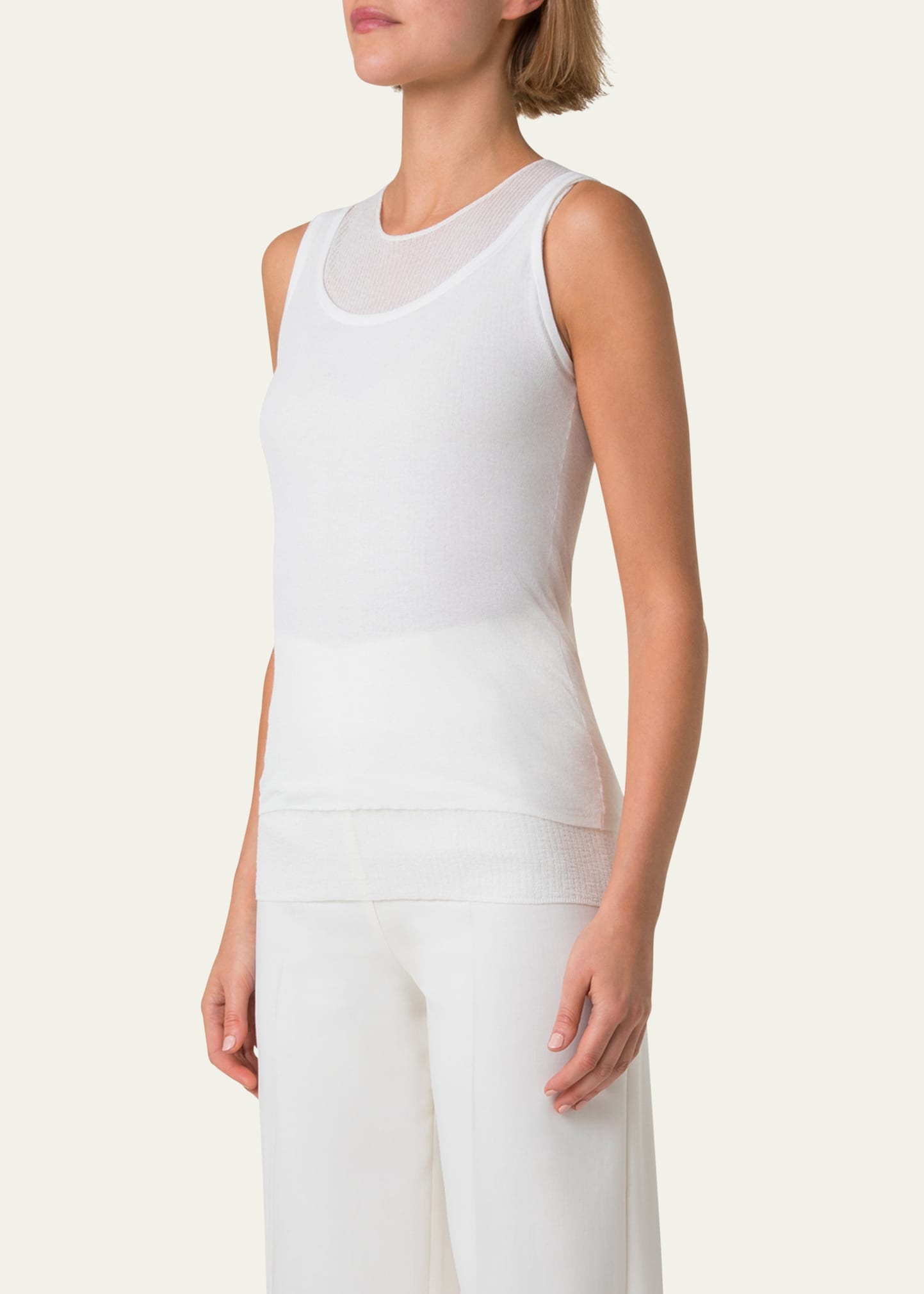Structured Double-Layer Cotton Blend Knit Top - 4