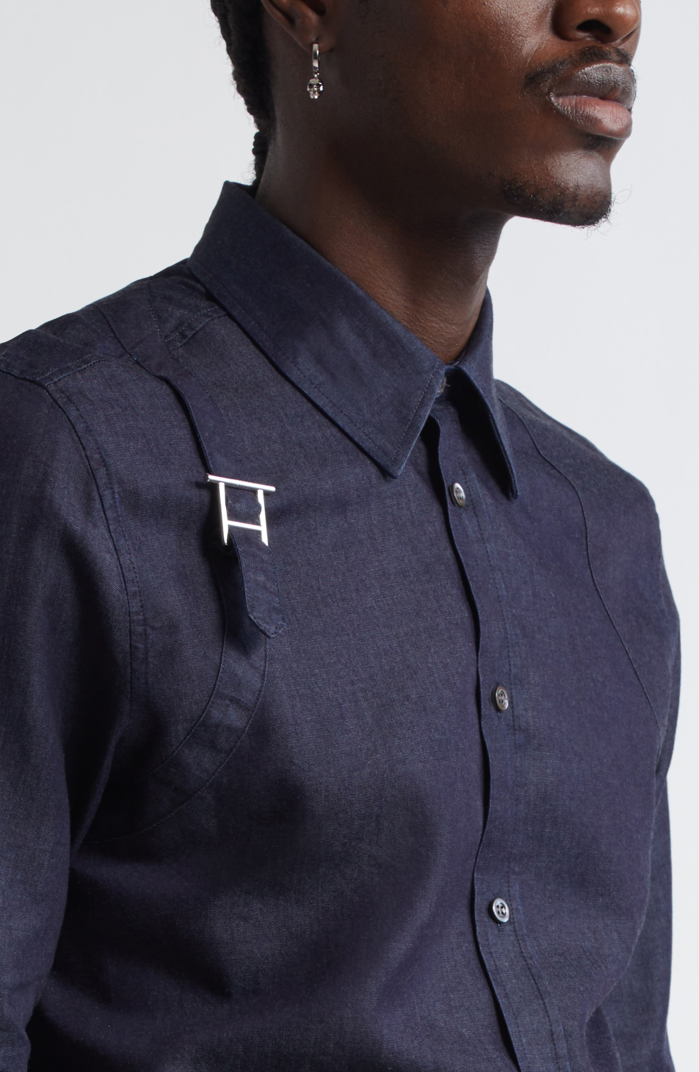 McQueen T-Bar Harness Denim Button-Up Shirt in Indigo at Nordstrom - 5