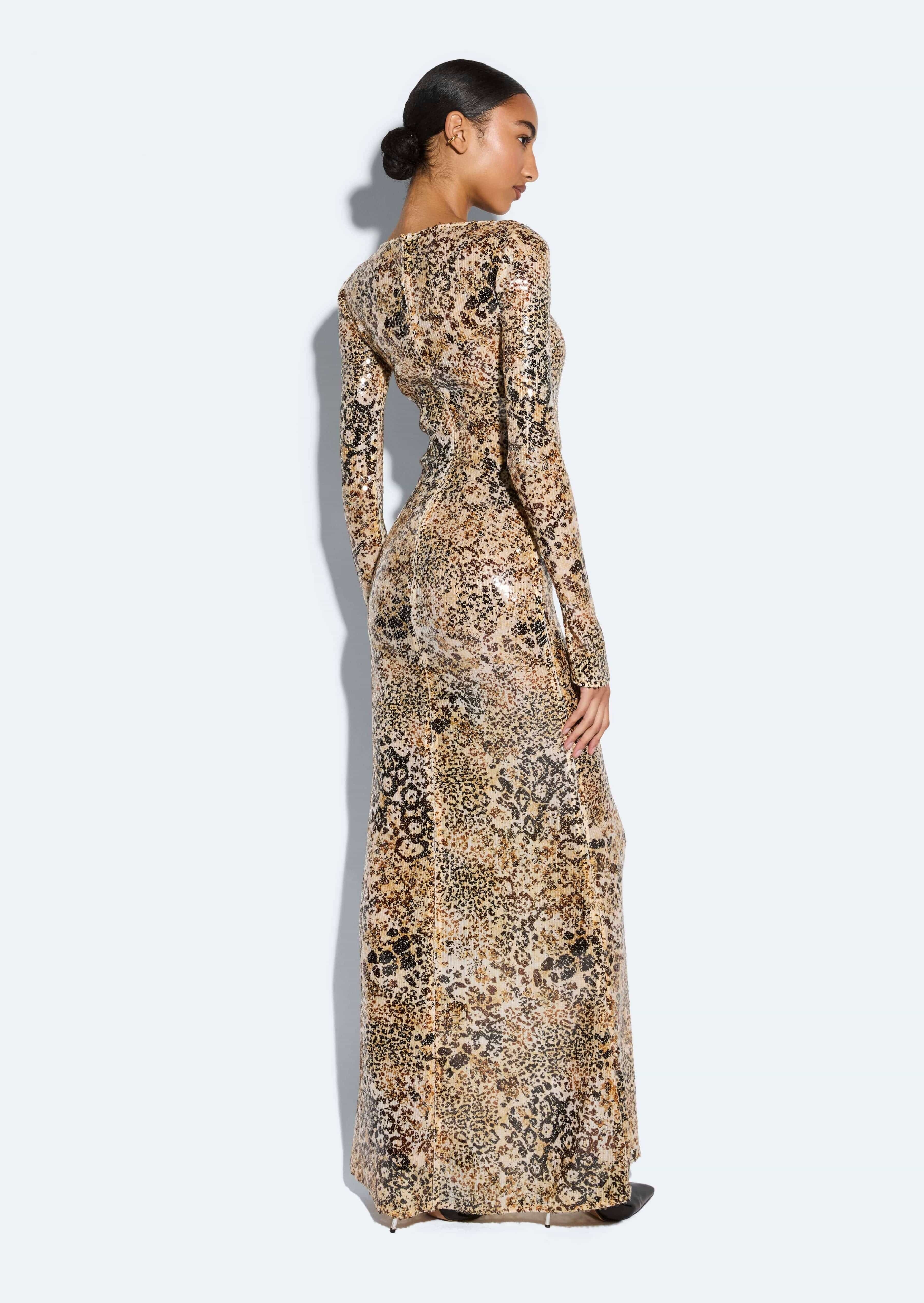 Leopard Sequin Boatneck Gown - 5