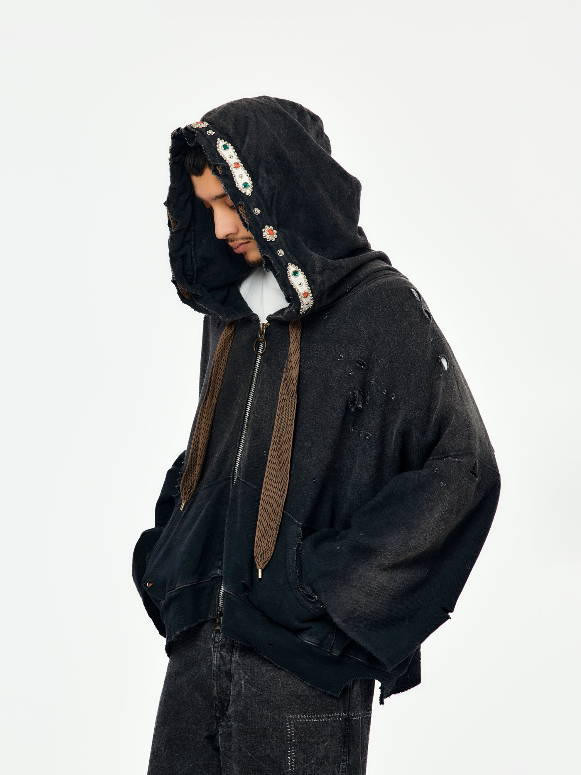 THRILLER DAMAGE DEVIL HOODIE BLOUSON SWT KNIT (STUDS REMAKE/BLACK) - 3