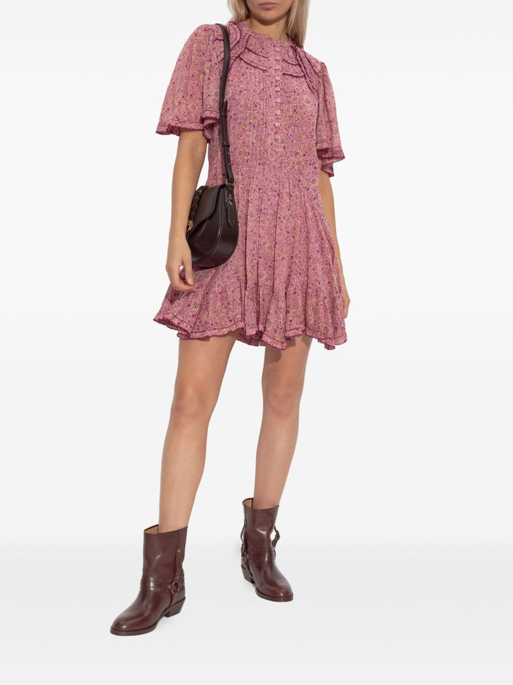 floral-print ruffled-details mini dress - 2