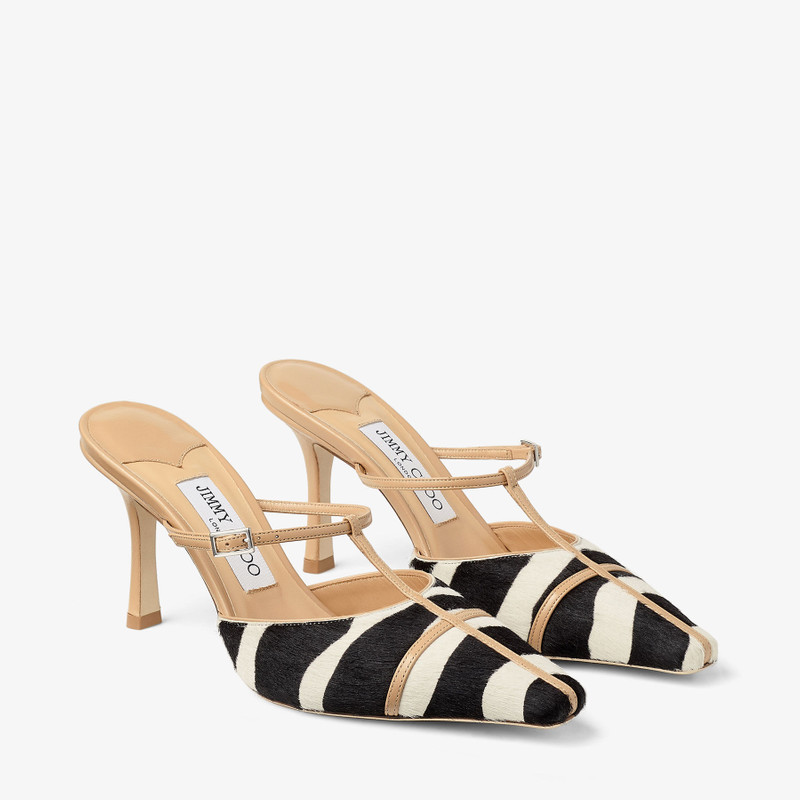 Gloria Mule 85 Natural Zebra Print Pony Leather Mules 2