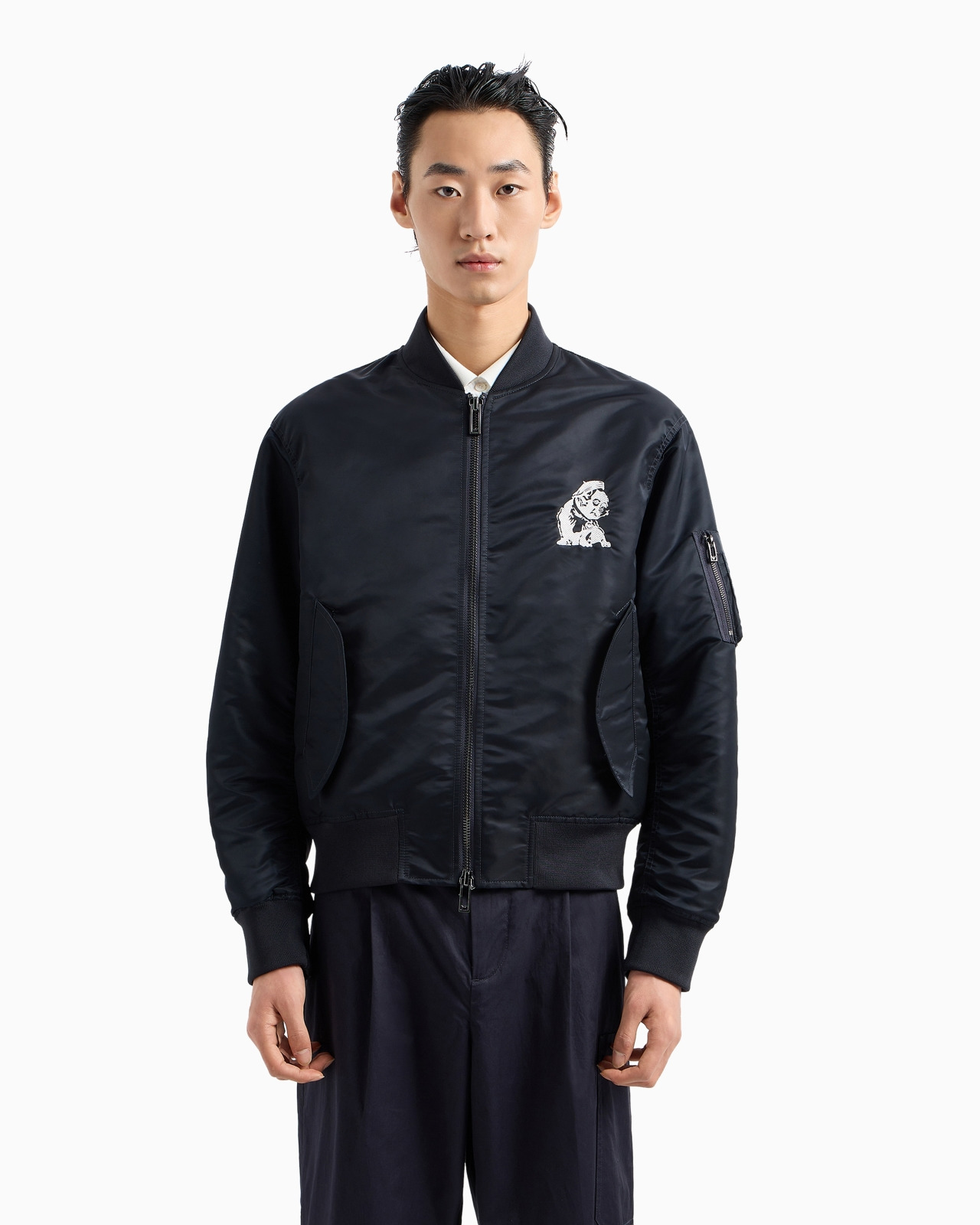 Shiny nylon bomber jacket with French bulldog embroidery - 2