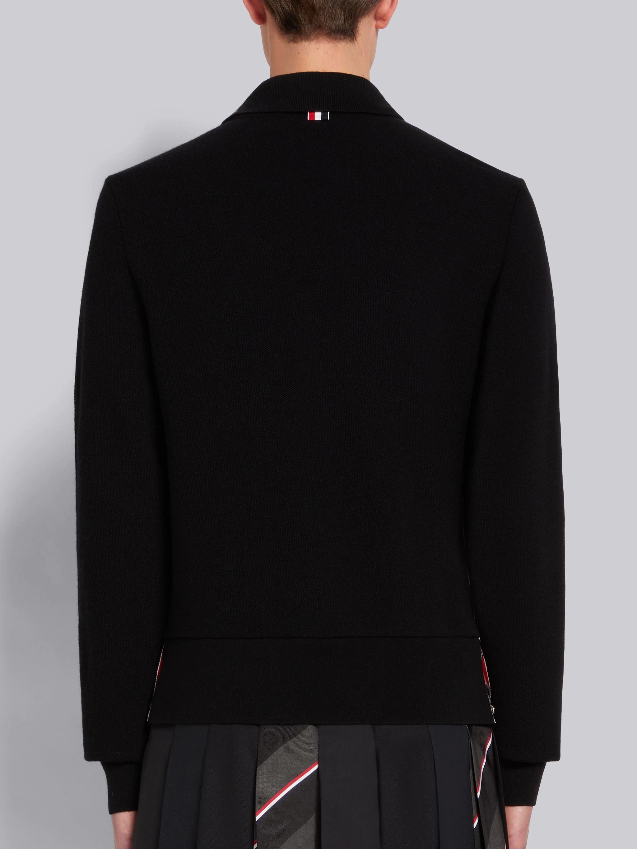 Black Cashmere Pique Long Sleeve Polo - 3