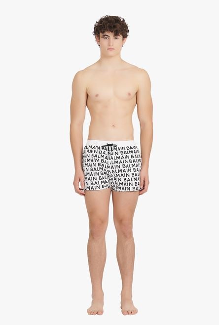 Bicolor white and black swim trunks with Balmain monogram - 4