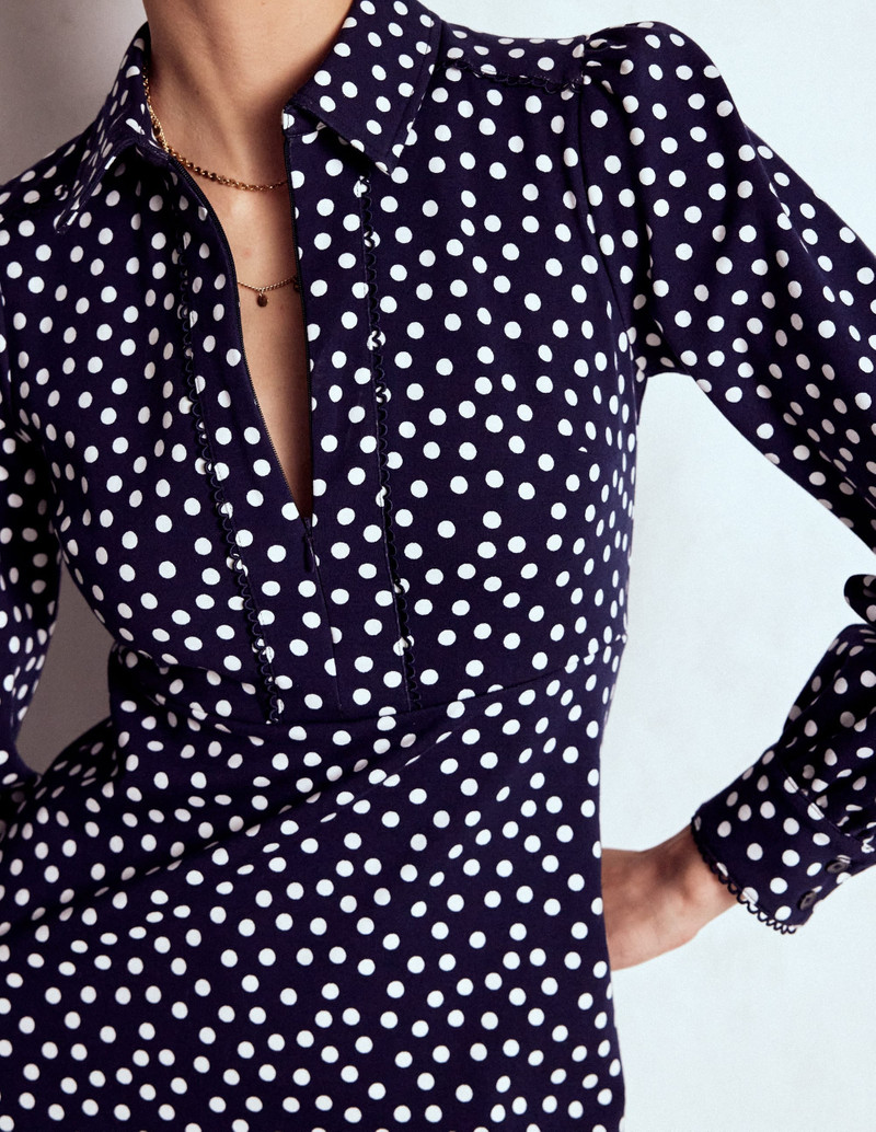 Pip Zip-Up Ponte Midi Dress-French Navy, Painted Dot 4