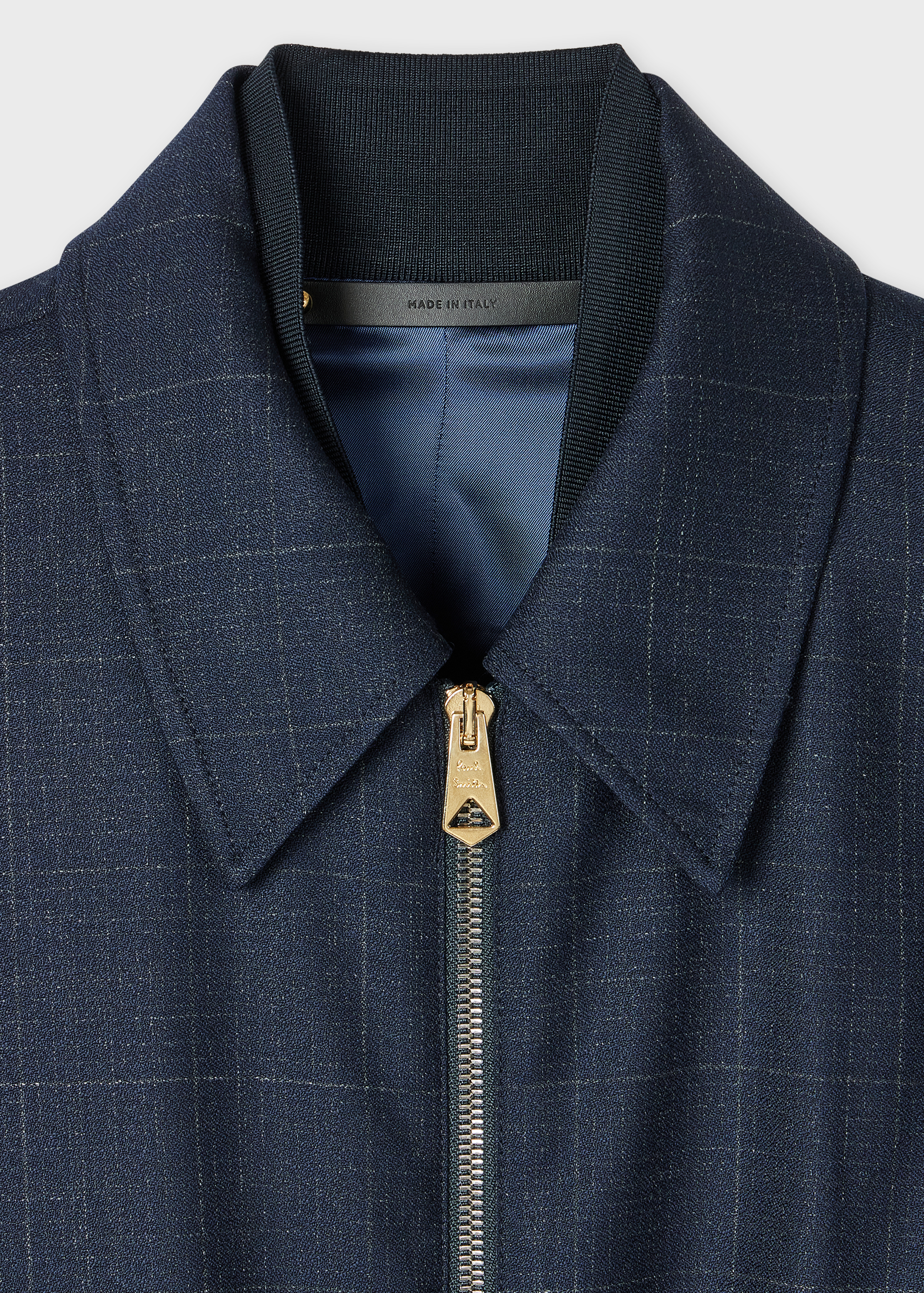 Navy Windowpane Check Wool Zip Jacket - 2