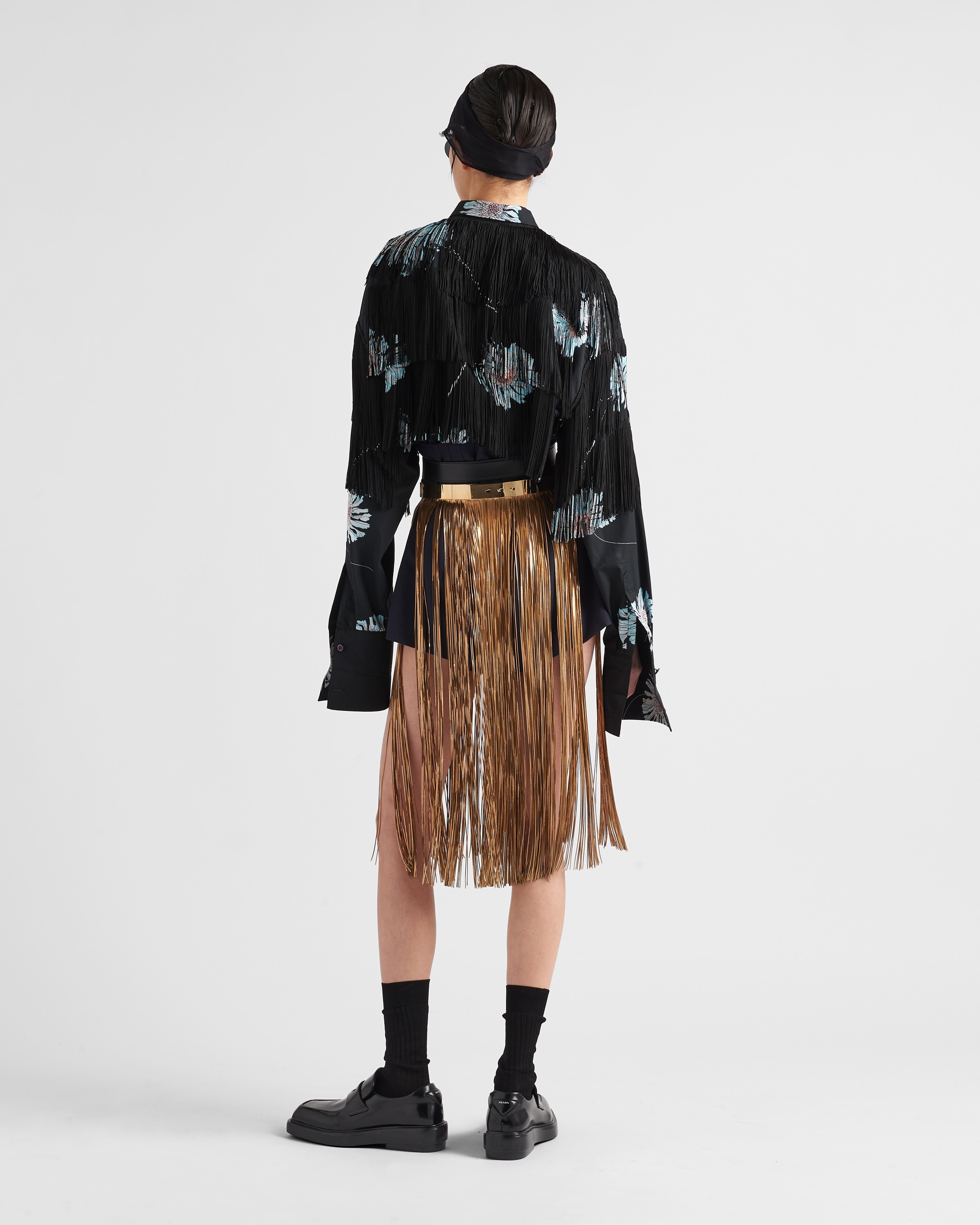 Printed poplin shirt with fringe - 5