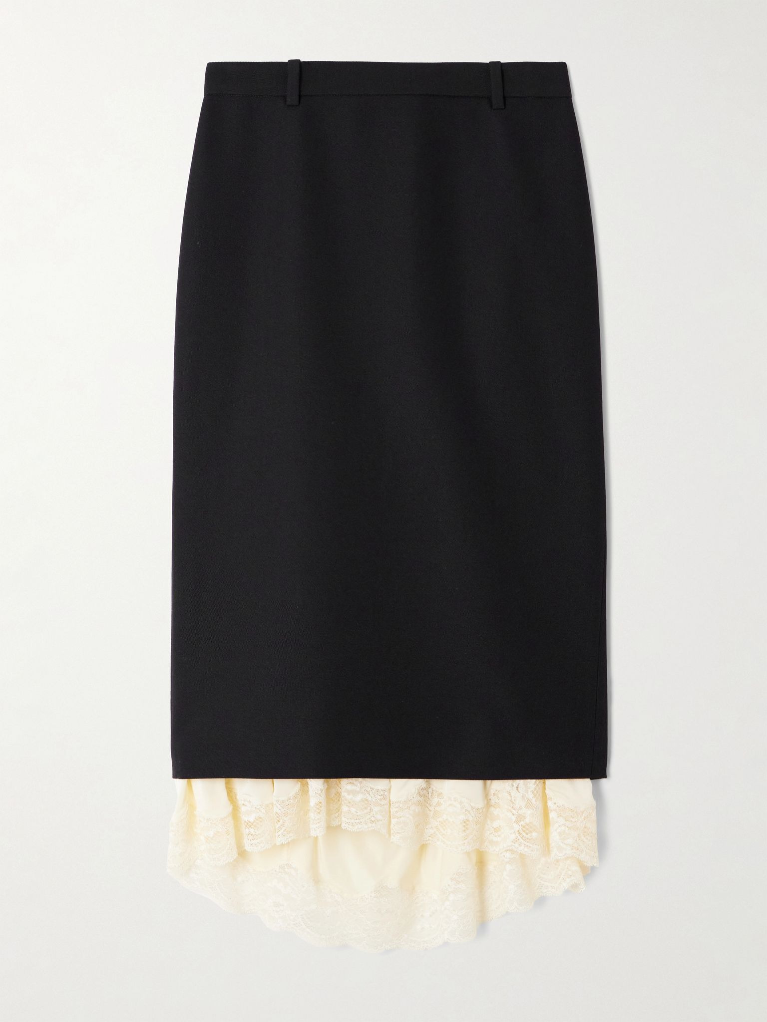 Lace-trimmed wool midi skirt Black - 1
