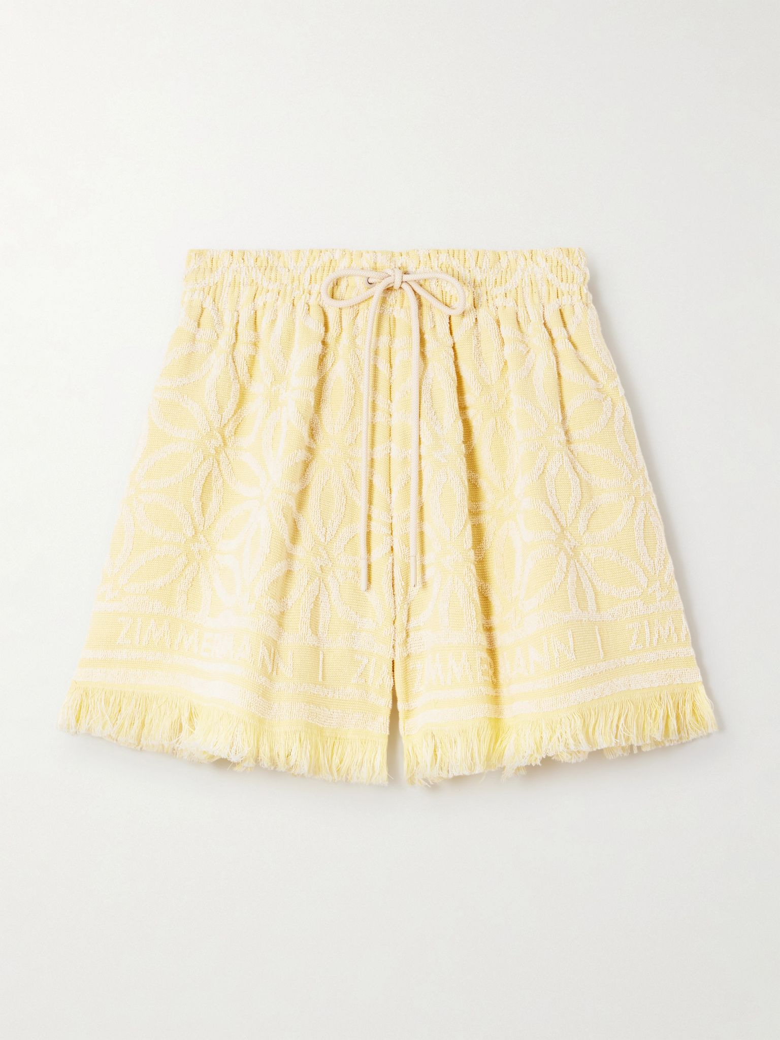 Coco fringed cotton-terry jacquard shorts Yellow - 1