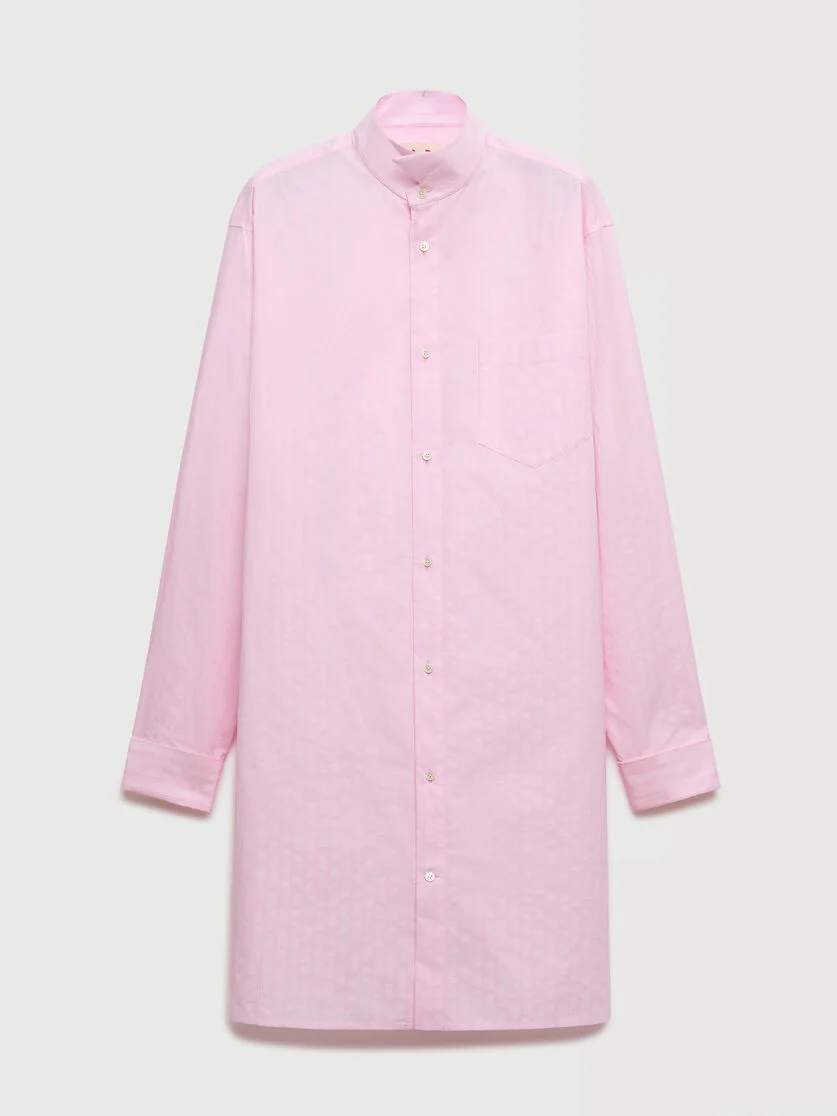 PINK POPLIN LONGLINE SHIRT WITH RAISED STRIPES - 1