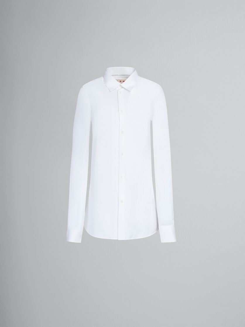 WHITE FITTED POPLIN SHIRT WITH BALLOON SLEEVES - 1