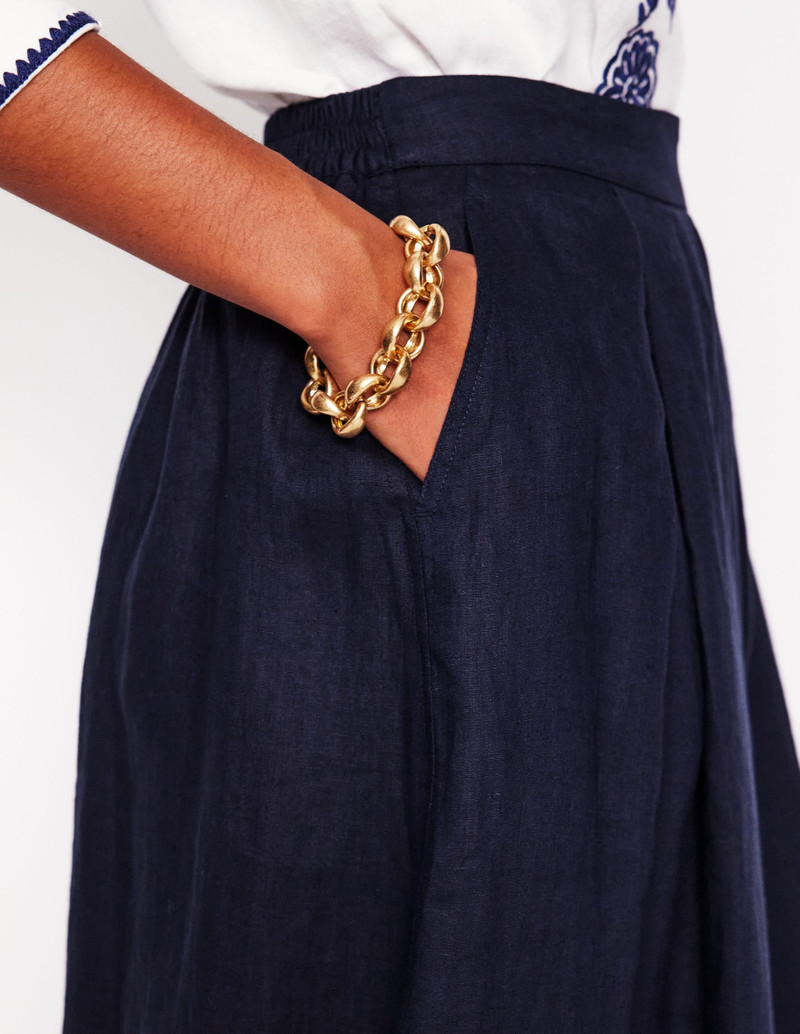 Verity Linen Midi Skirt-Navy 3