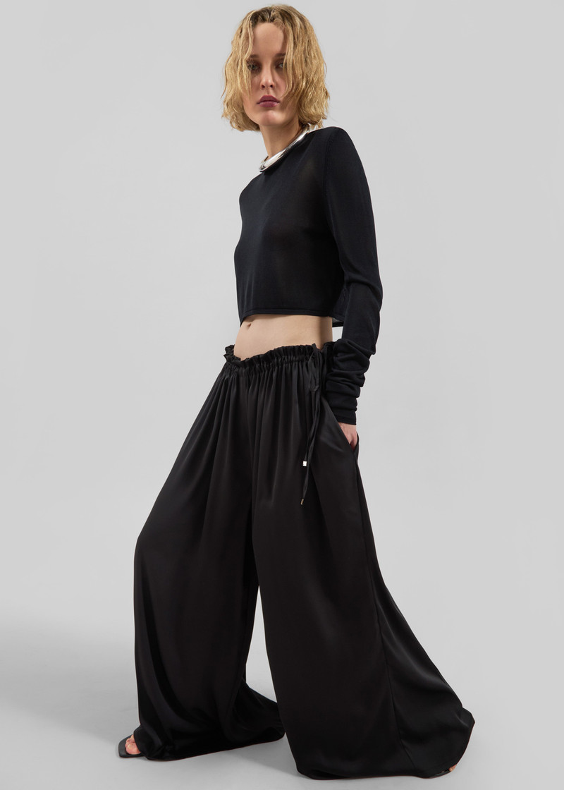Arleth Satin Sheer Drawstring Pants - Black 4